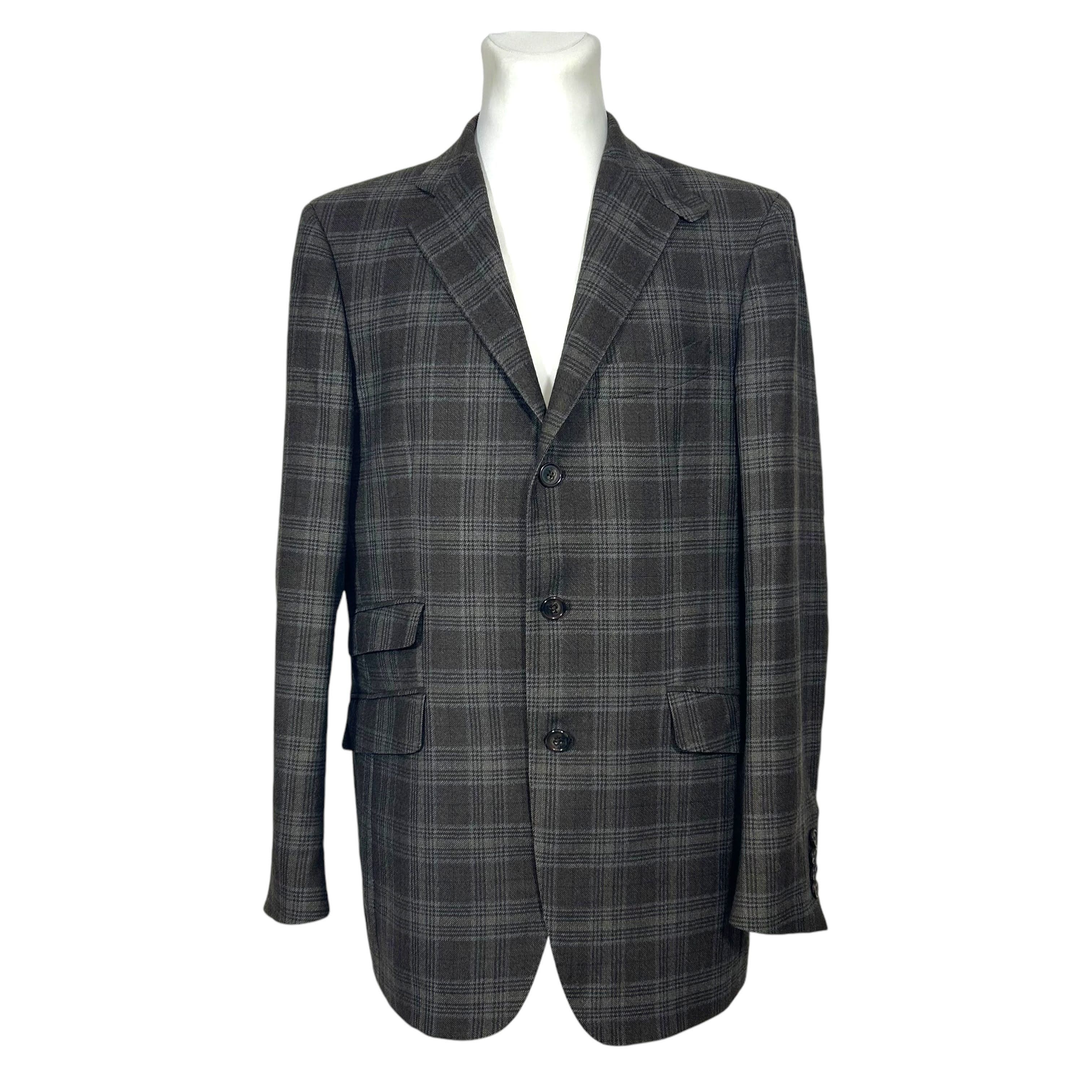 Etro Milano Gray Brown Check Wool Silk Lined Blazer 50L