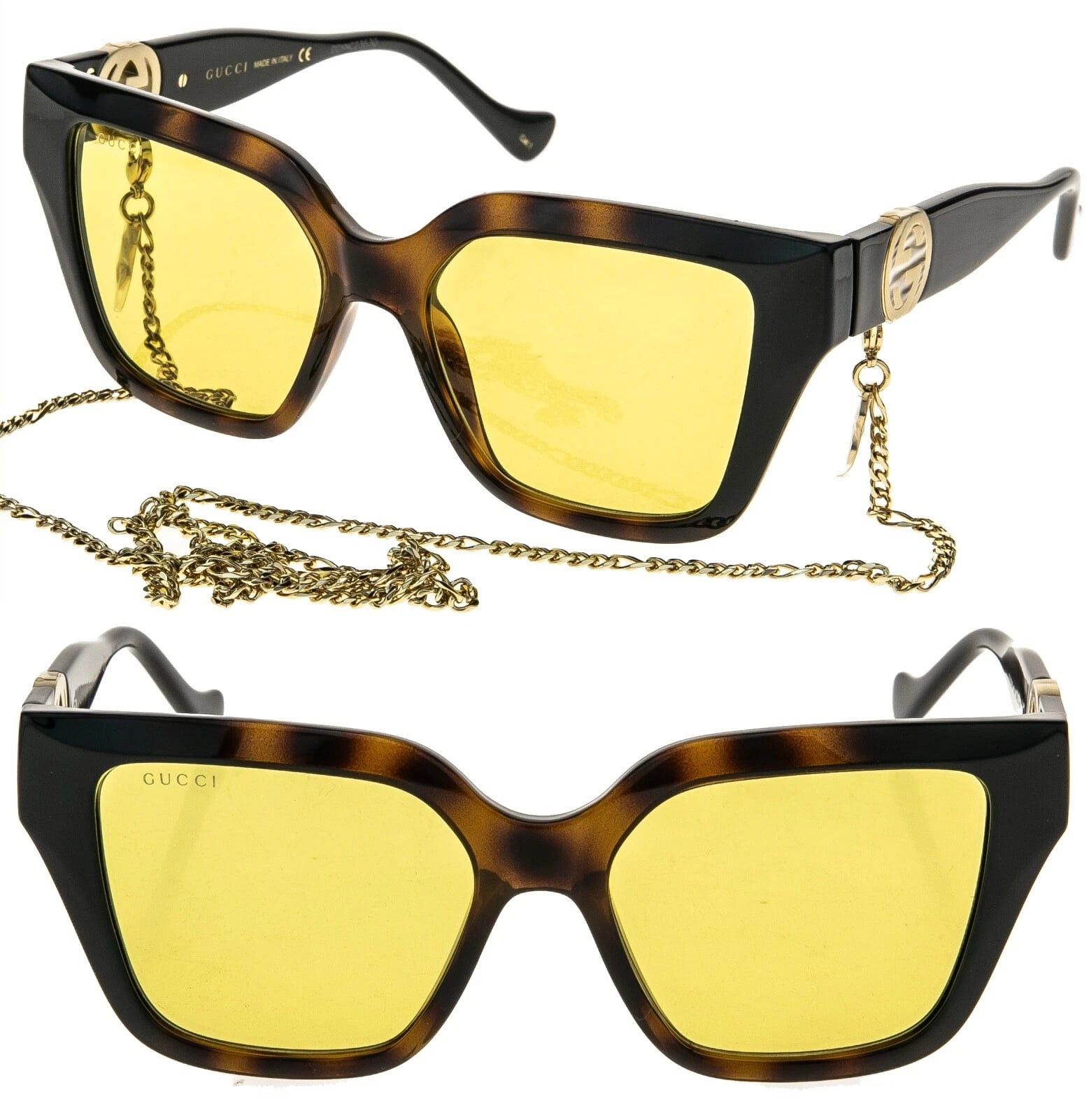 Gucci GUCCI GG1023S ARIA 1023 Brown Yellow Chain 004 Sunglasses Size ONE SIZE - 1 Thumbnail