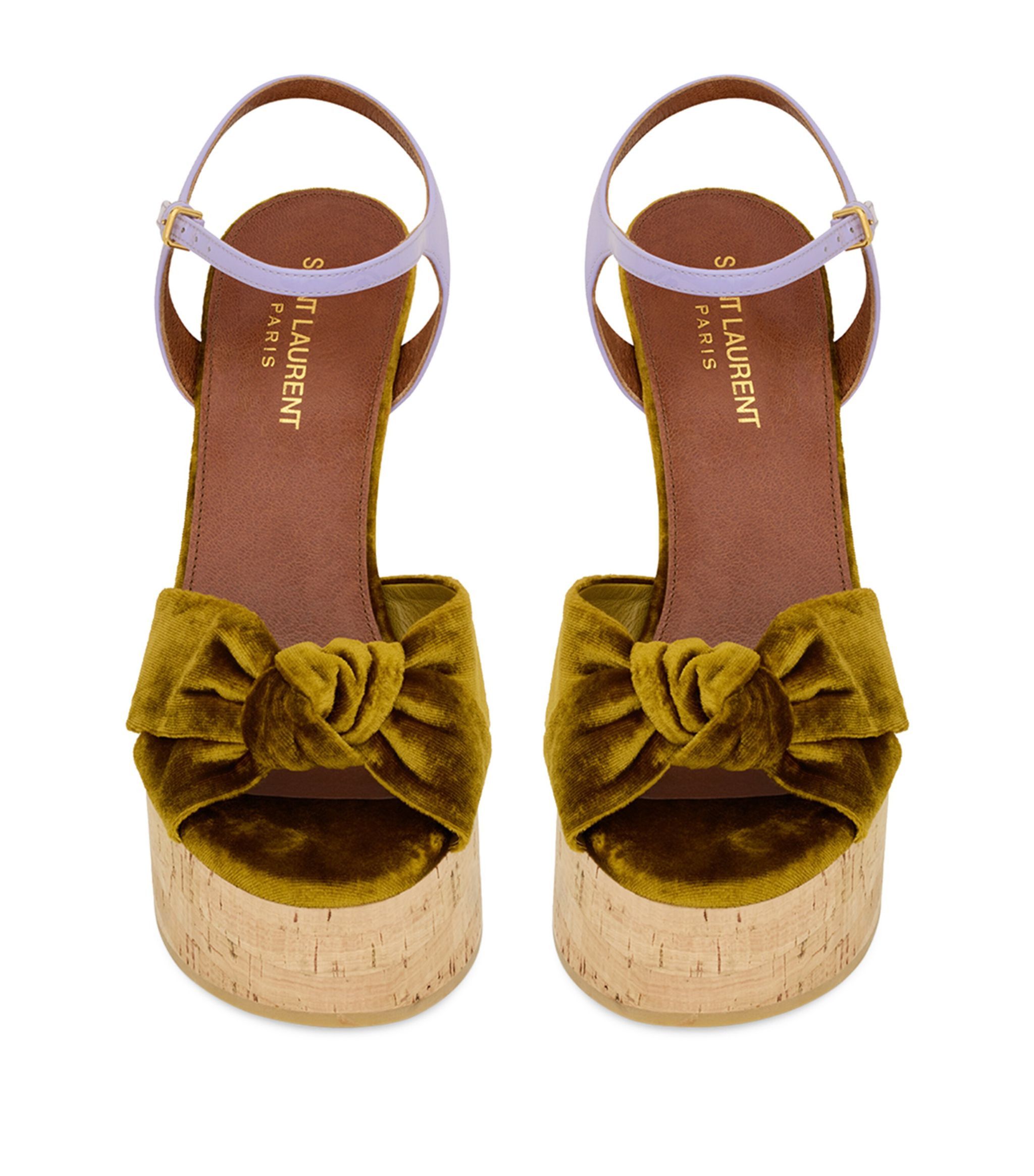 Saint Laurent Paris Saint Laurent Bianca Velvet & Leather Platform Sandals 39.5 Size US 8.5 / IT 38.5 - 8 Thumbnail
