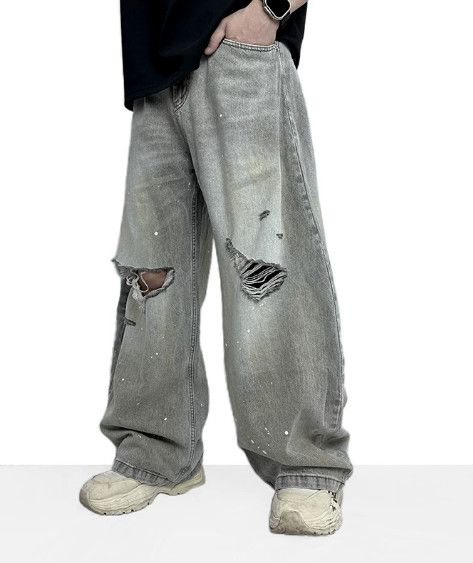 Vintage Men's wide-leg casual ripped curved jeans Size US 32 / EU 48 - 2 Thumbnail