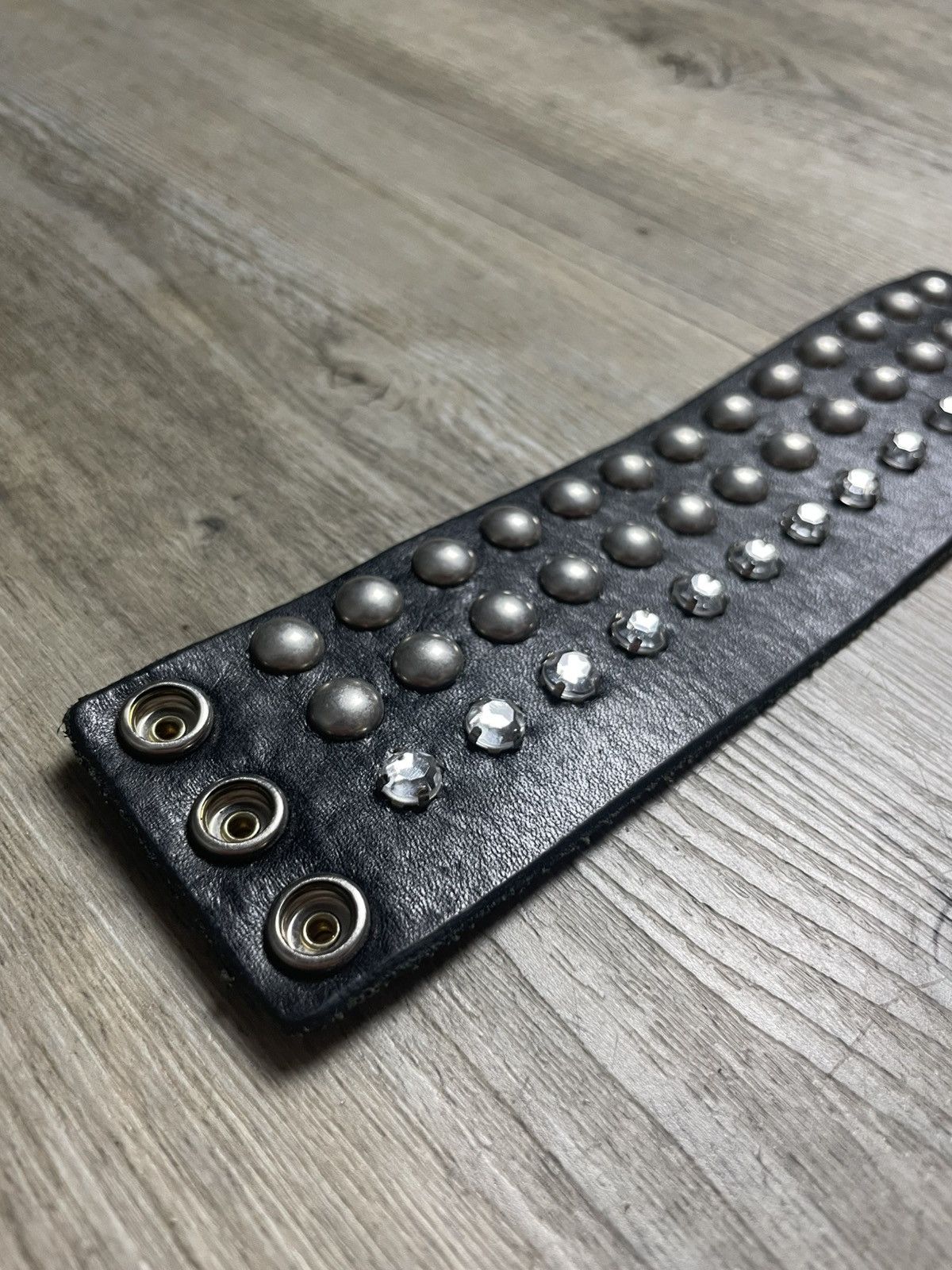 Saint Laurent Paris Black Leather Bracelet with Mixed Studs (metal & crystal) Size ONE SIZE - 2 Thumbnail