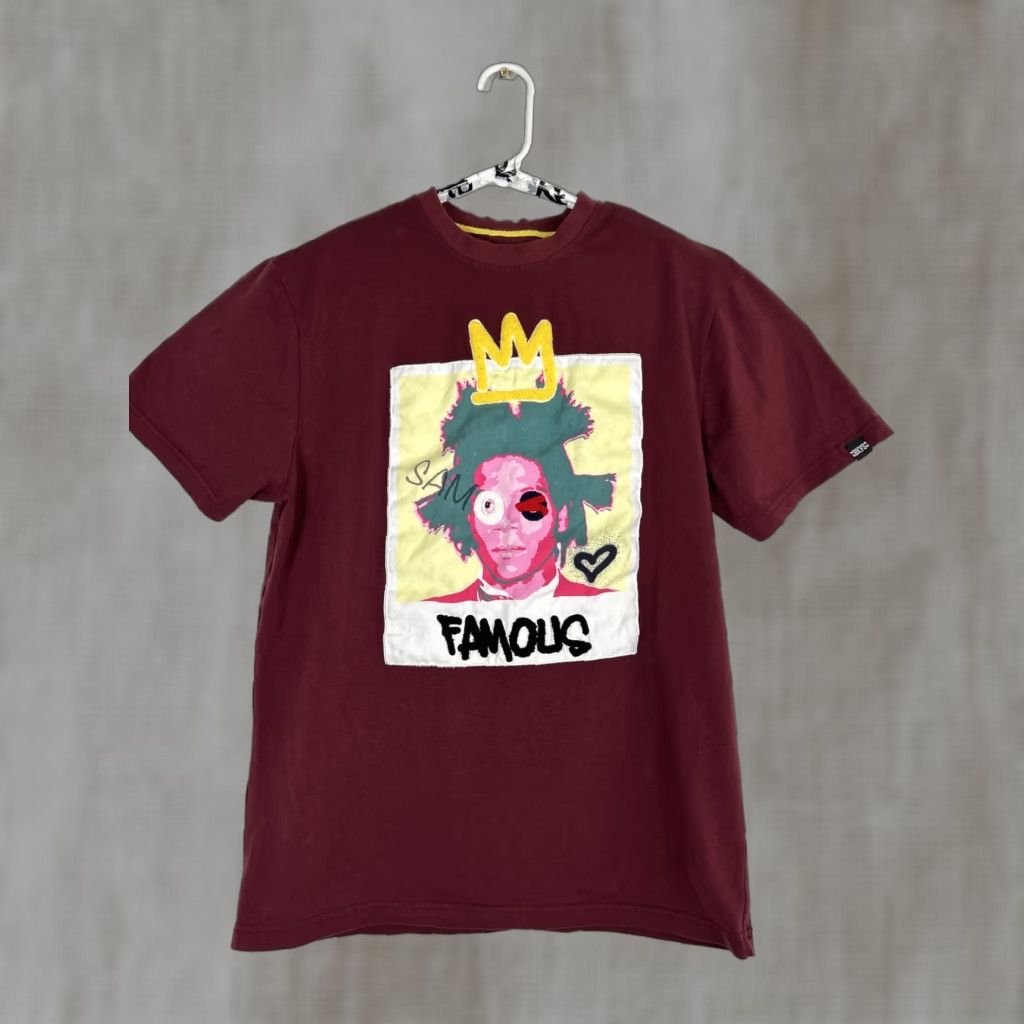 Vintage BKYS T-Shirt Men M Burgundy Crew Neck Short Sleeve Solid Embroidered Basquiat Logo Street Wear Size US M / EU 48-50 / 2 - 1 Thumbnail