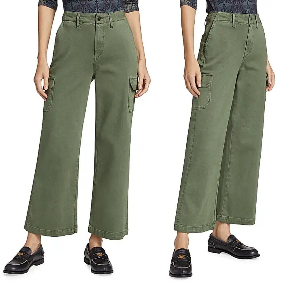 NWT New Paige Carly Wide-Leg Ankle Cargo Green Pants Size 2