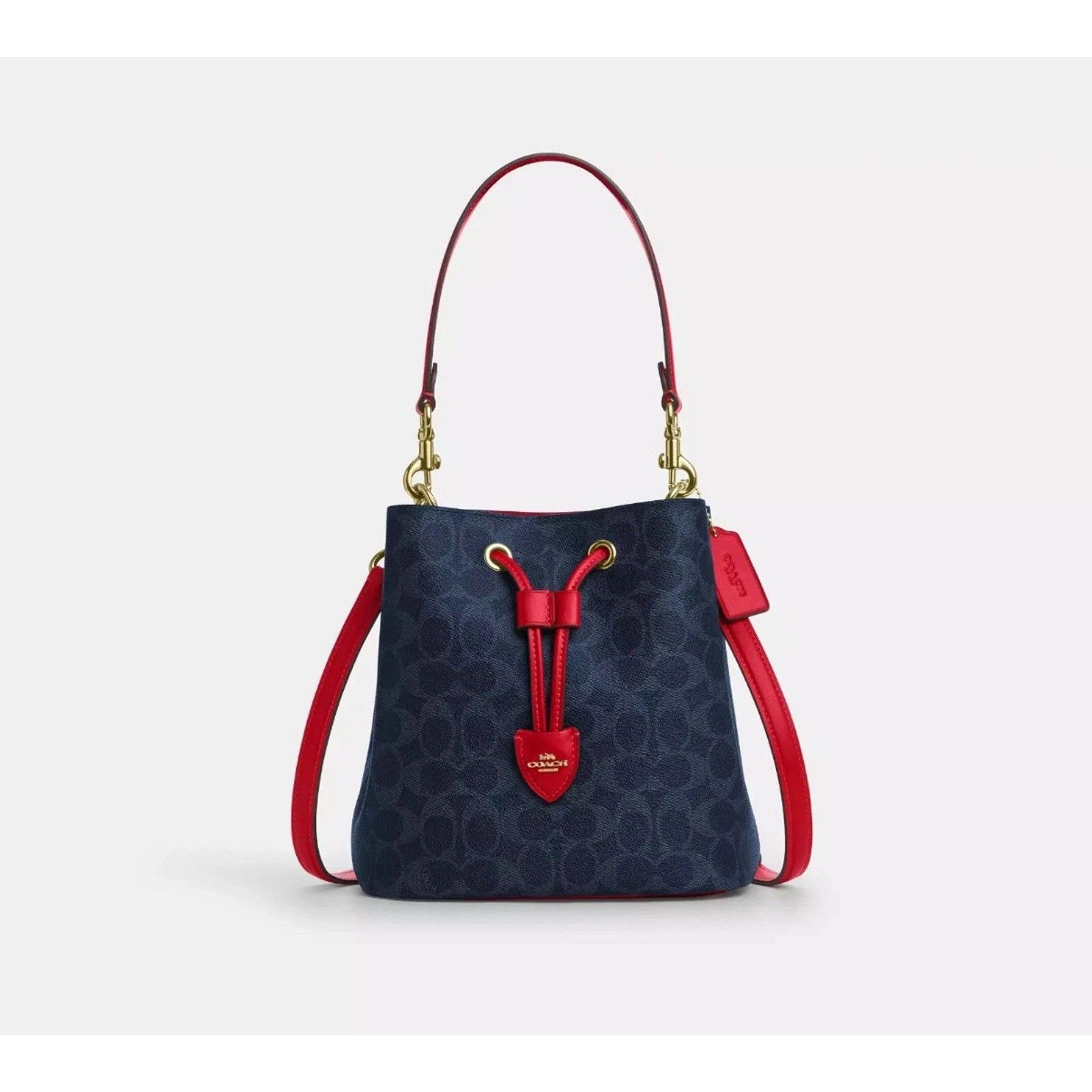 Coach NWT COACH Rowan Bucket Bag CBH07 Denim/Bold Red Crossbody Size ONE SIZE - 7 Thumbnail