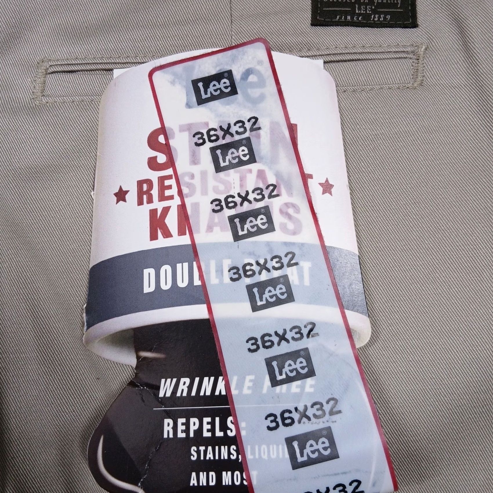 Lee Lee Khaki Pants Men's 36x32 Chino Classic Inseam 32 Wrinkle Resistant Stain Resistant NWT Size US 36 / EU 52 - 4 Thumbnail