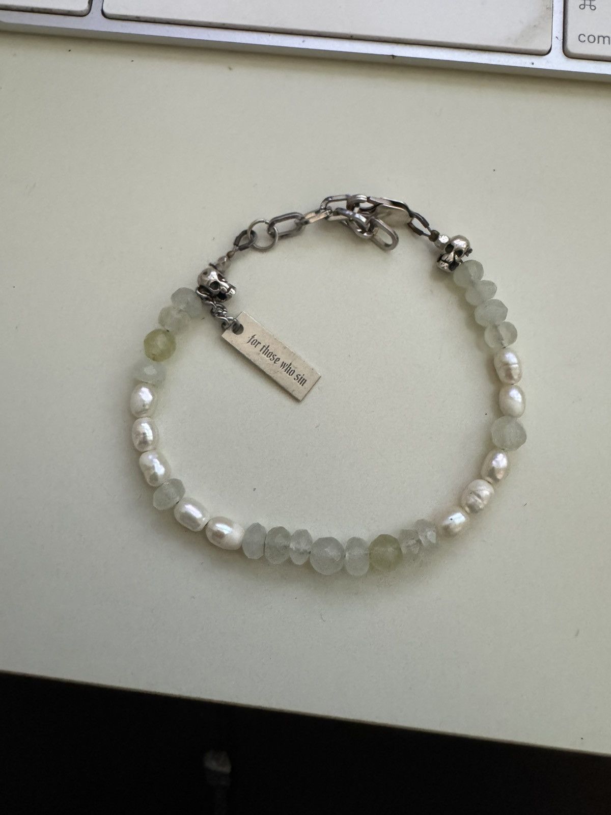 For Those Who Sin For Those Who Sin Jade an Pearl Skull Bracelet Size ONE SIZE - 4 Thumbnail