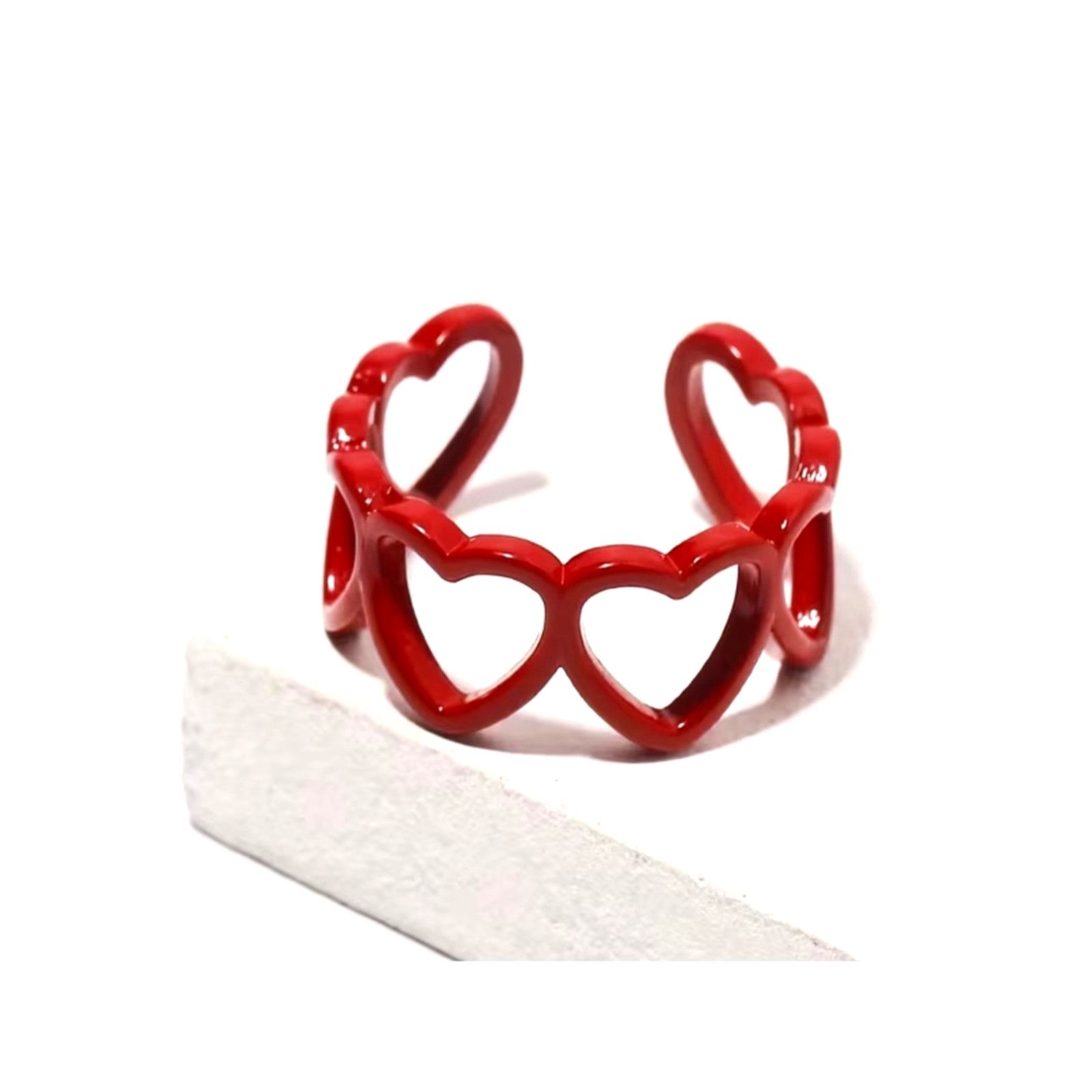 Other Vintage Inspired Hollow Heart Shaped Adjustable Ring White Size ONE SIZE - 5 Thumbnail