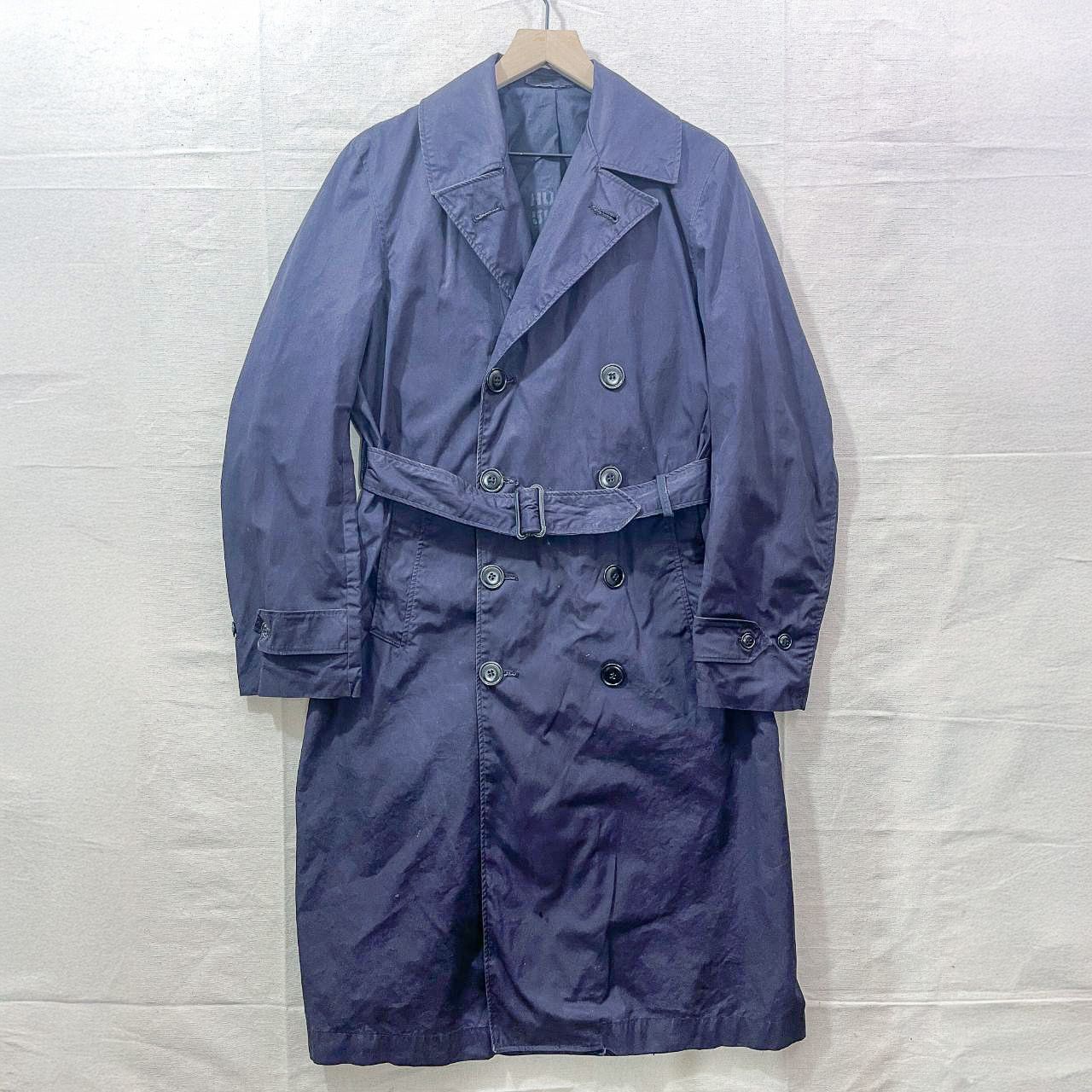 Vintage 1950s USN Navy Blue Trench Coat 21X45 Belted Stenciled Military Size US M / EU 48-50 / 2 - 1 Thumbnail