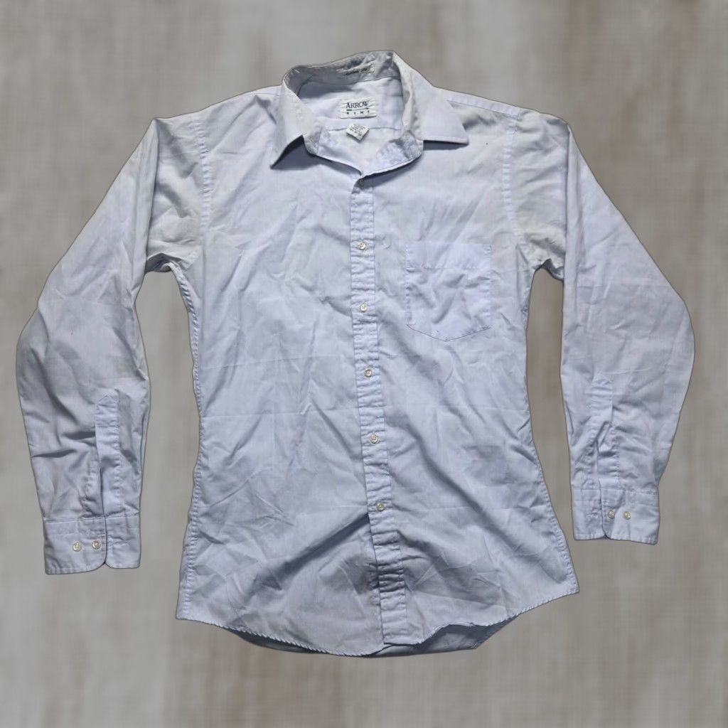 Arrow Arrow Dress Shirt Solid Blue Button Up Long Sleeve Adult Men's Size  14.5