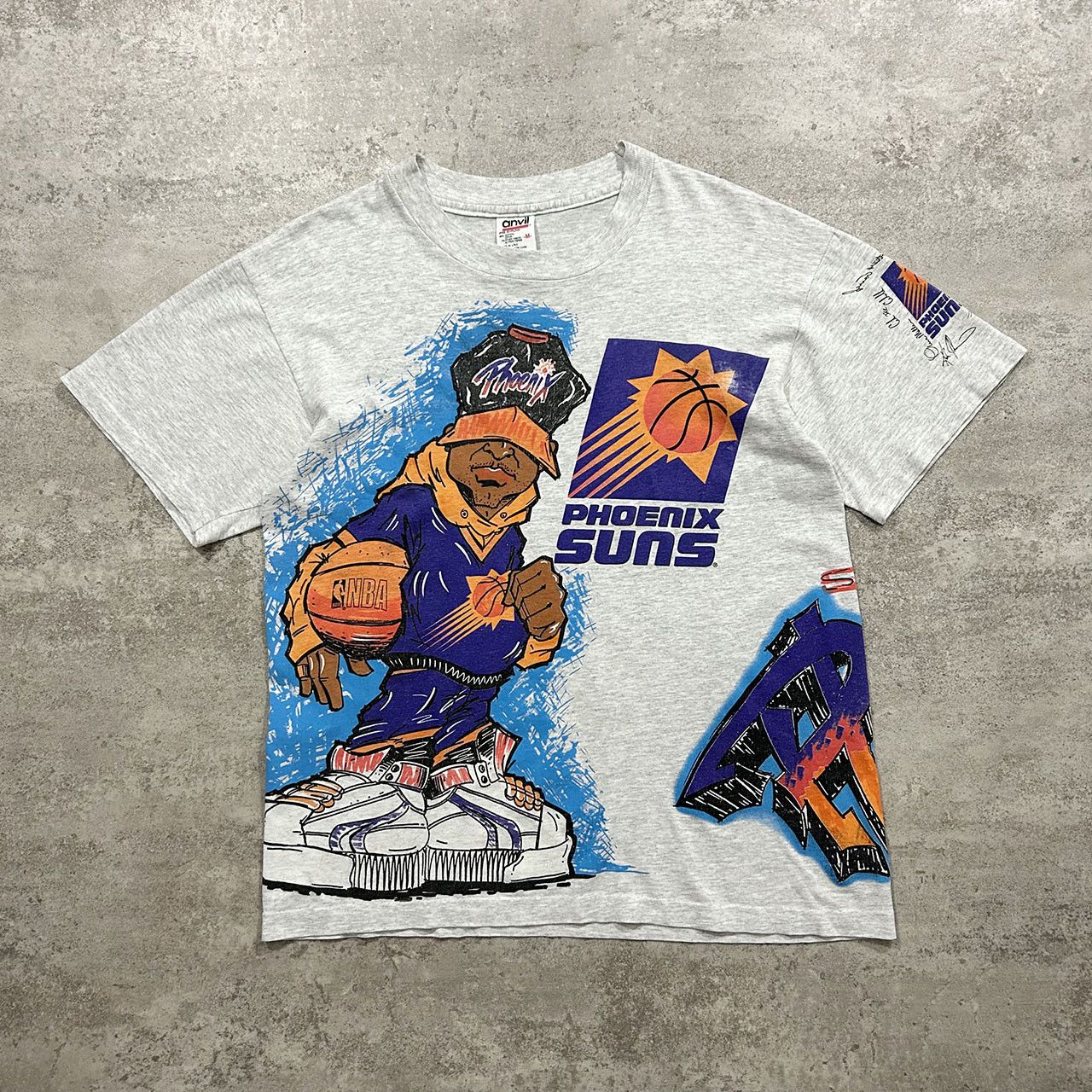 NBA × Vintage VTG 90s NBA PHOENIX SUNS GRAFFITI DOUBLE SIDED T-SHIRT Size US M / EU 48-50 / 2 - 1 Thumbnail