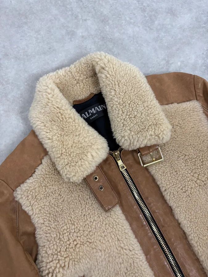 Balmain 2010s Balmain Beige & Brown Shearling Biker Leather Jacket Size US S / EU 44-46 / 1 - 5 Thumbnail