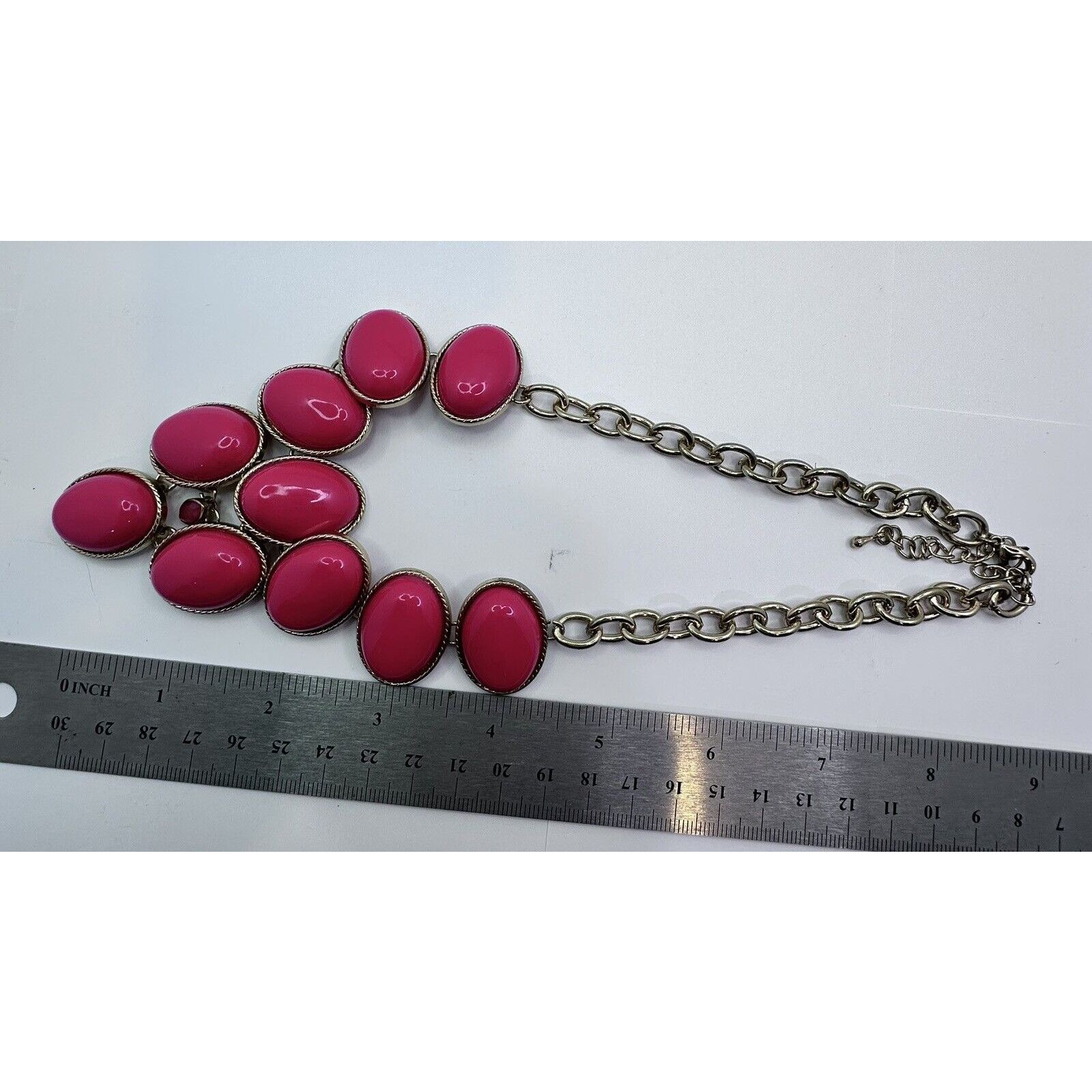 Pink Darling VTG Hot Pink Lucite Necklace Gold Tone BIb Necklace Size ONE SIZE - 7 Thumbnail