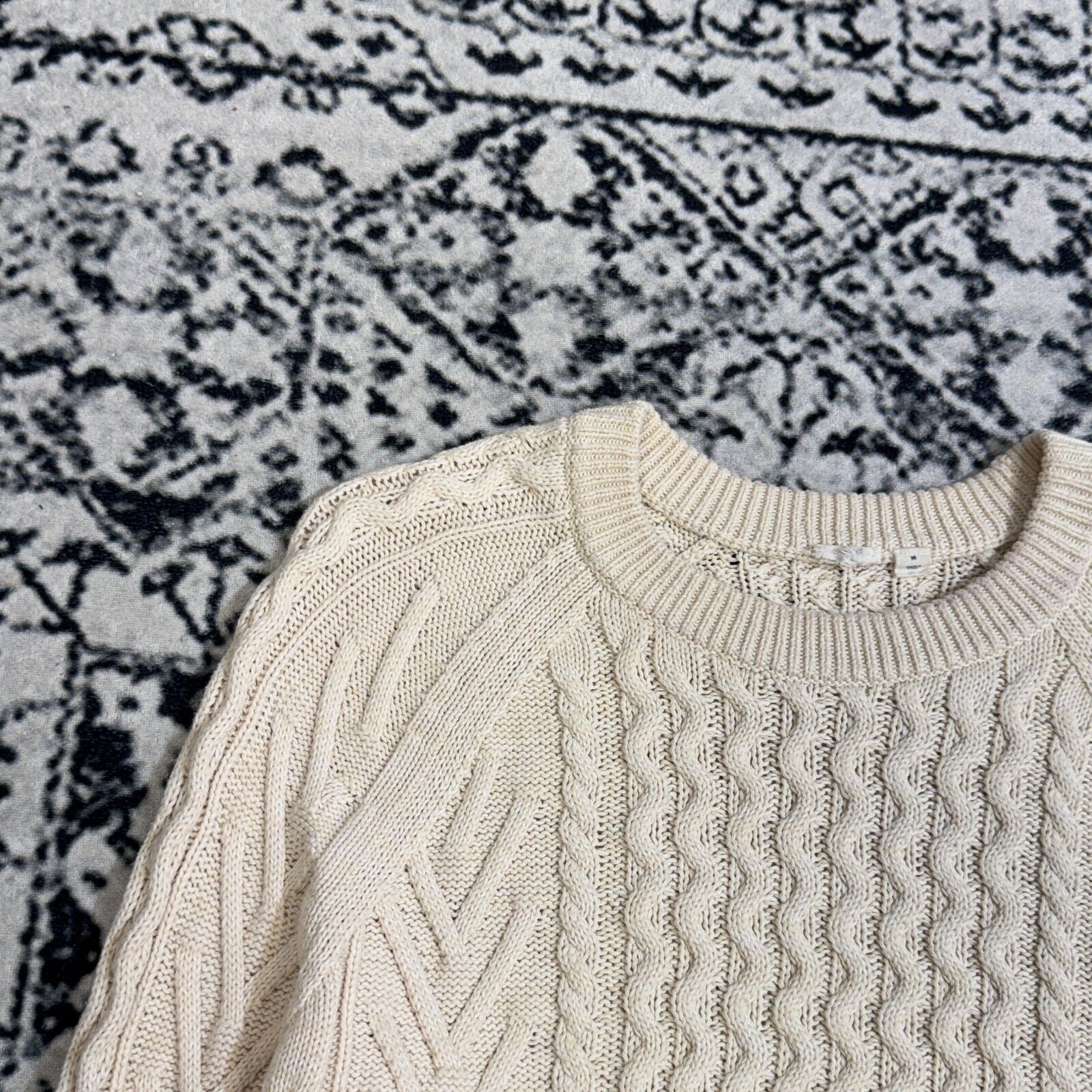 Vintage Vintage Unisex Cream White Cotton Sweater Size S Cableknit Size US S / EU 44-46 / 1 - 5 Thumbnail