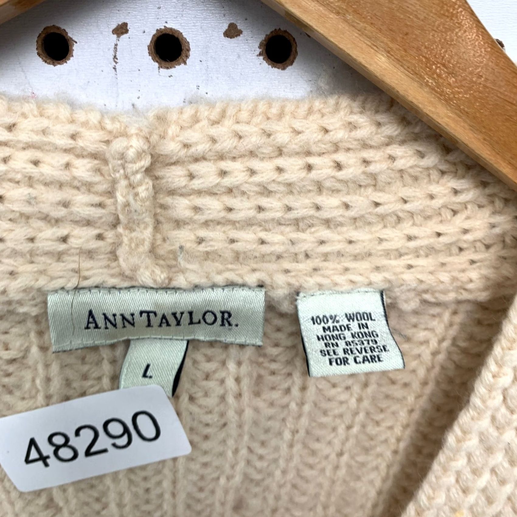 Ann Taylor VINTAGE Ann Taylor Wool Cardigan Sweater Womens Large Beige Chunky Rib Knit Oversized Size L / US 10 / IT 46 - 3 Thumbnail