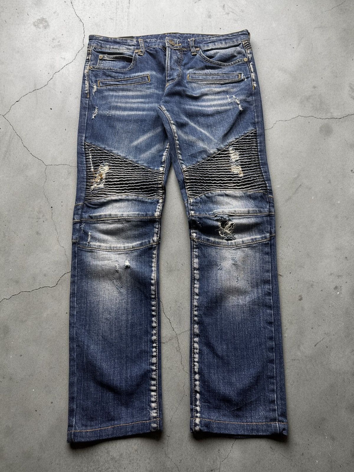 Balmain Balmain Paris Decarnin MIJ Destroyed Moto Biker Denim 