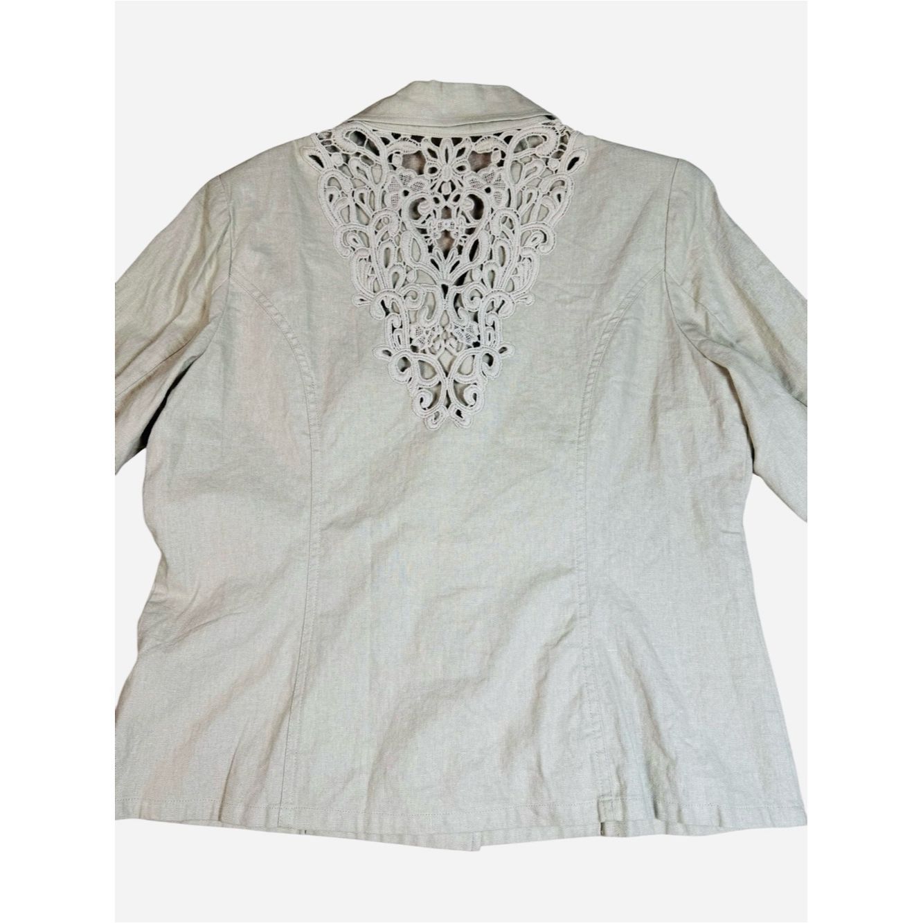 Other Susan Graver Linen Blend 3/4 Sleeve Blazer With Crochet Bac Size L / US 10 / IT 46 - 4 Thumbnail