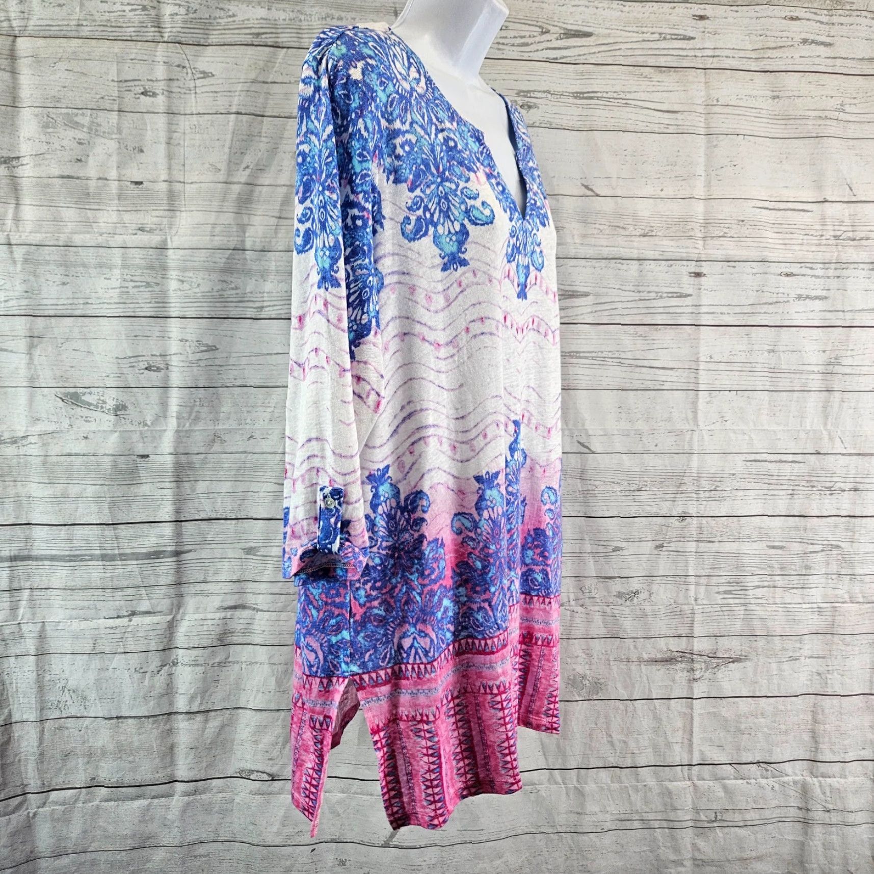 Vintage VINTAGE Chicos Womens Linen Top Sz Large Blue Pink 3/4 Sleeve Size L / US 10 / IT 46 - 3 Thumbnail