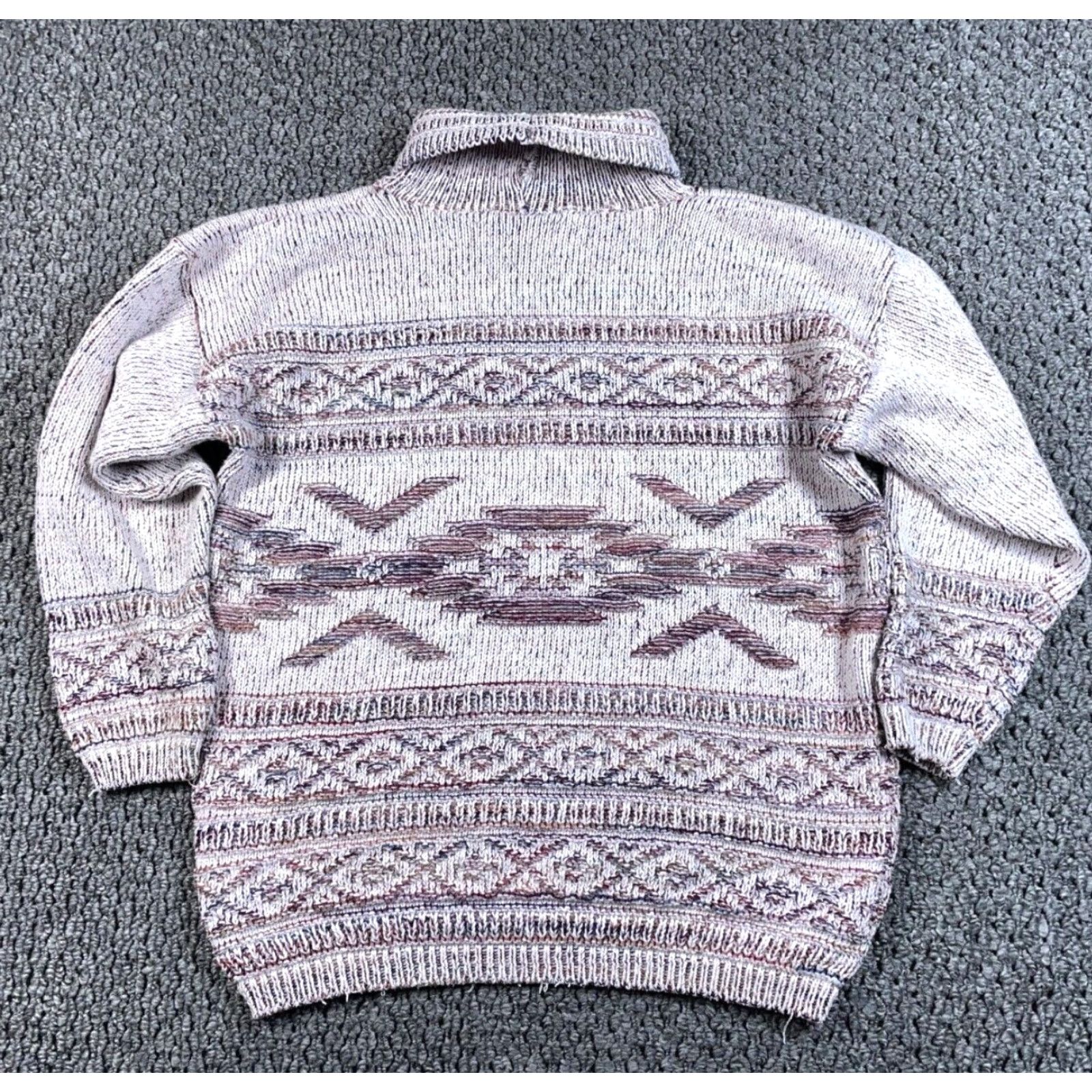 Vintage VTG 90s Aztec Textured Turtleneck Sweater Women's M White Purple Pullover Heavyweight Knit Geometric 80s Retro Hipster Vintage Womens Size M / US 6-8 / IT 42-44 - 2 Thumbnail