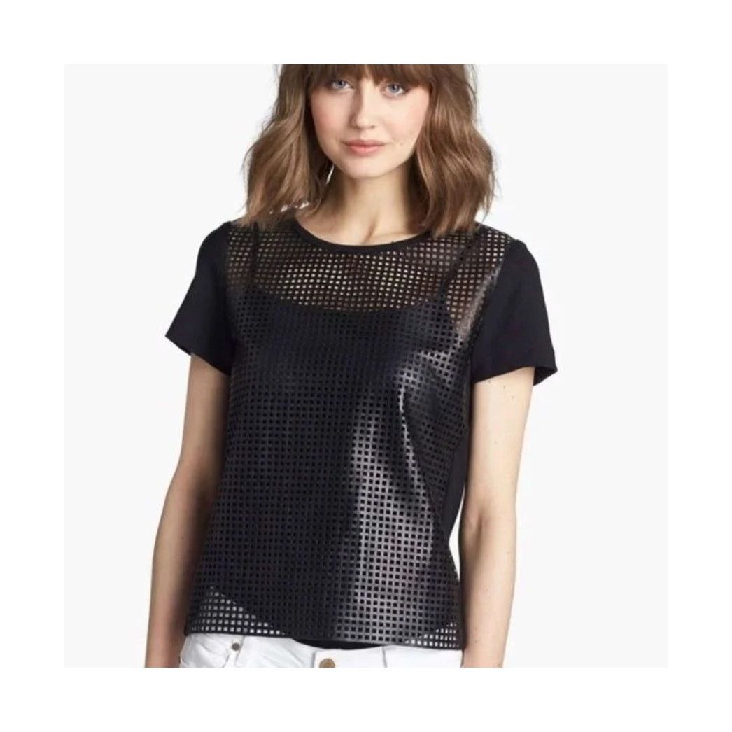 Nordstrom Trouve black perforated short sleeved top Size M / US 6-8 / IT 42-44 - 1 Thumbnail