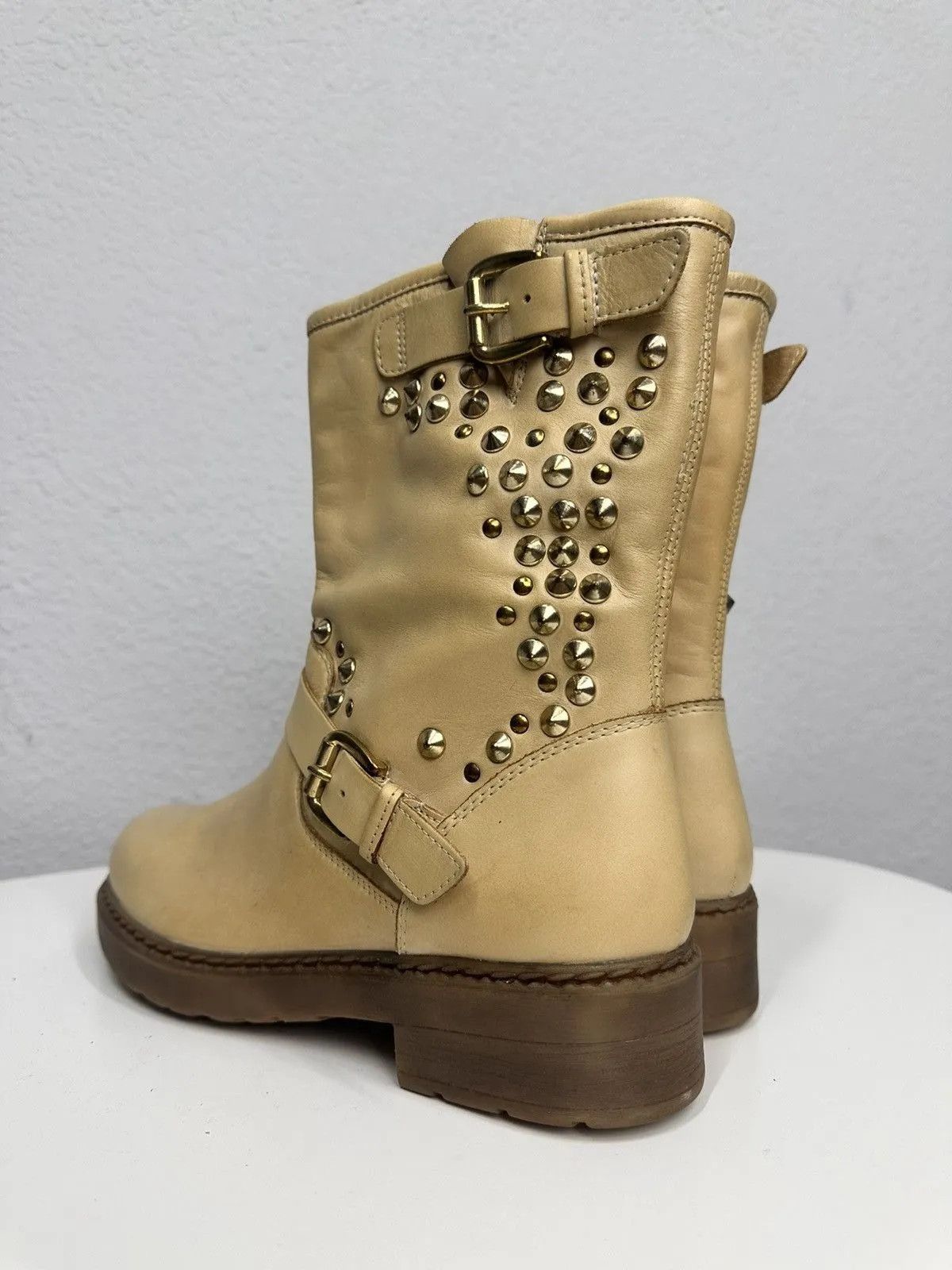 Genuine Leather Beige leather studded noto AS 98 rock boots Hedi Slimane Size US 9 / IT 39 - 6 Thumbnail
