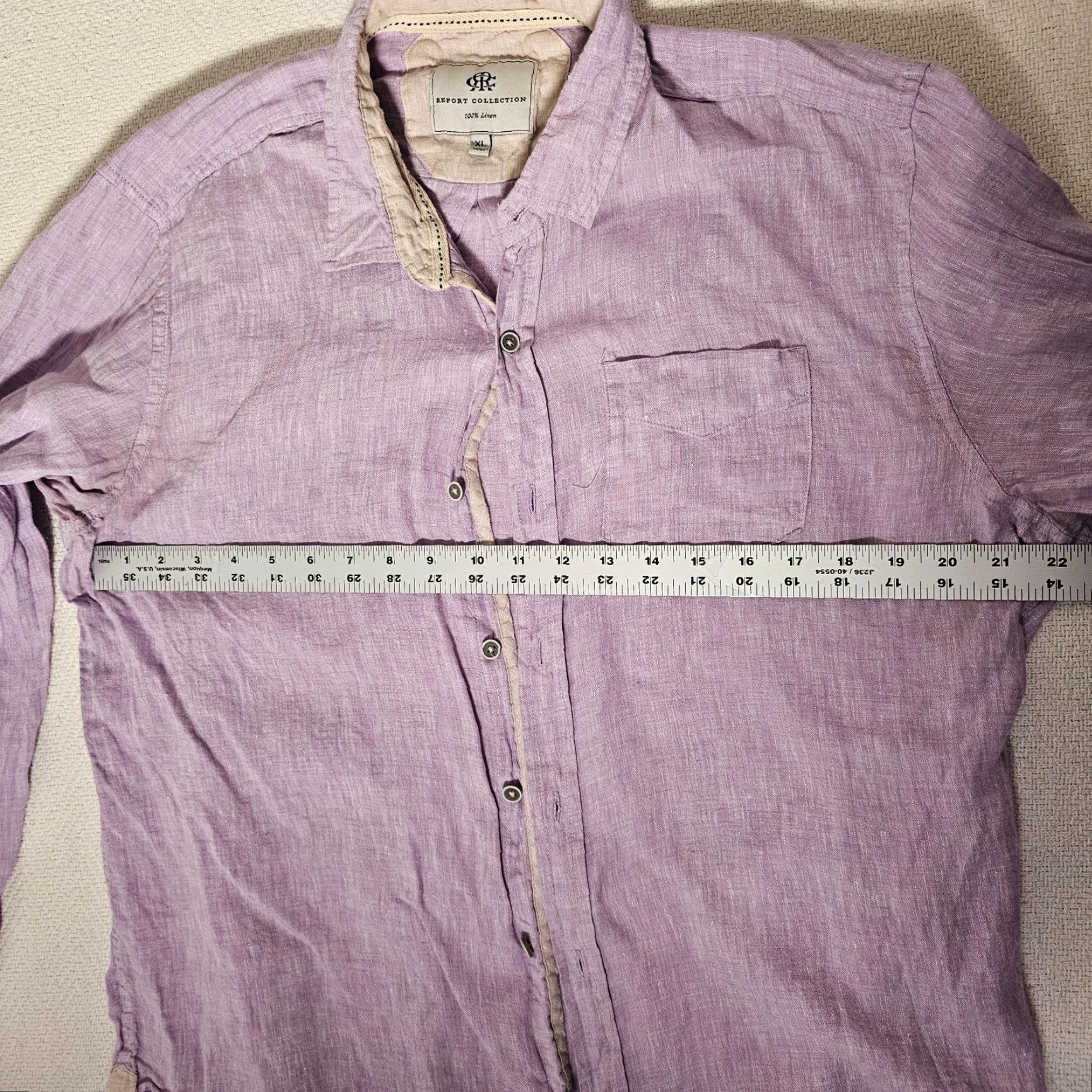 Vintage Report Collection Shirt Adult XL Purple Linen Button-Down Long Sleeve Mens Size US XL / EU 56 / 4 - 5 Thumbnail