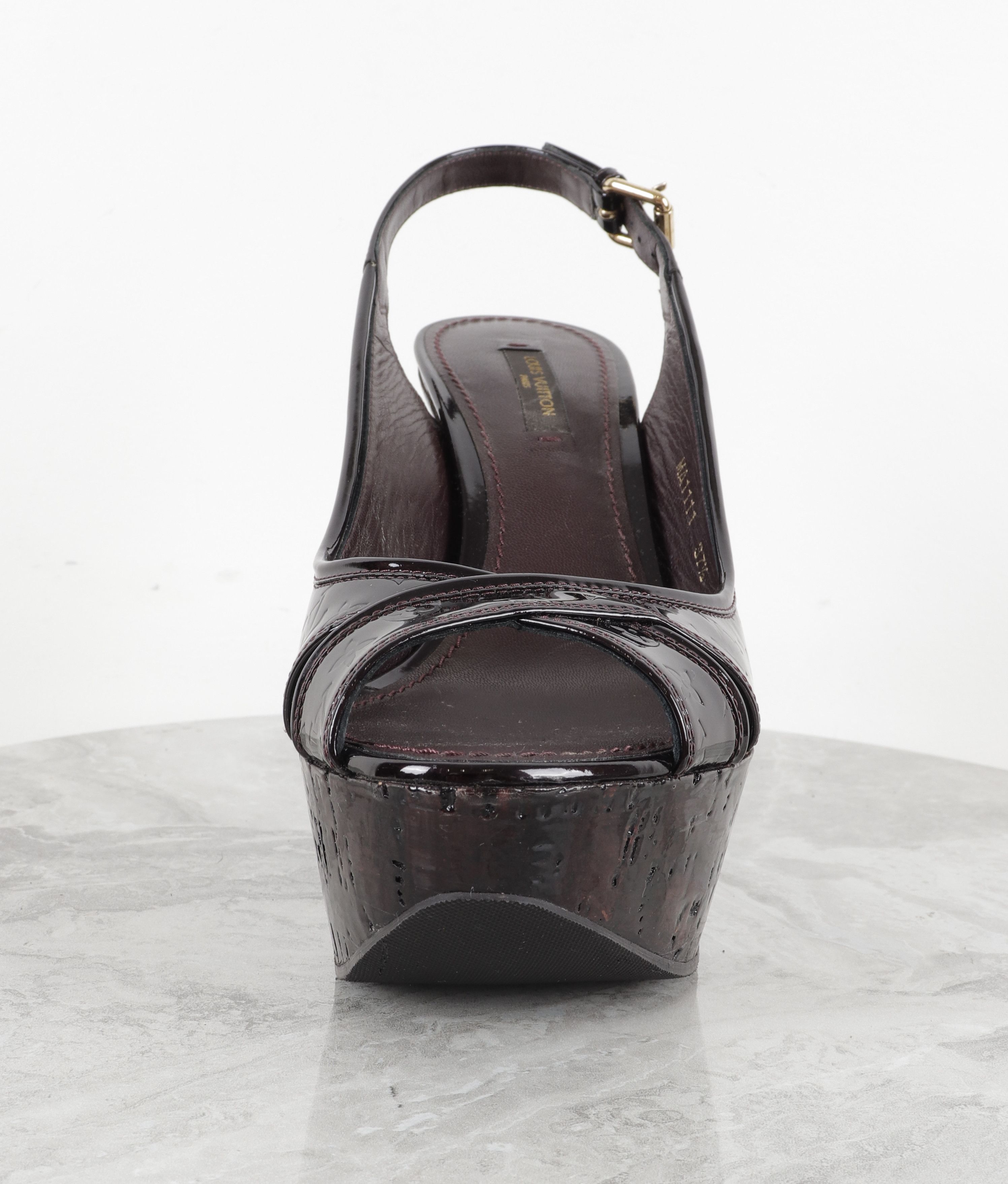 Louis Vuitton Louis Vuitton Monogram Patent Leather Burgundy Wedge Sandals Size US 7.5 / IT 37.5 - 5 Thumbnail