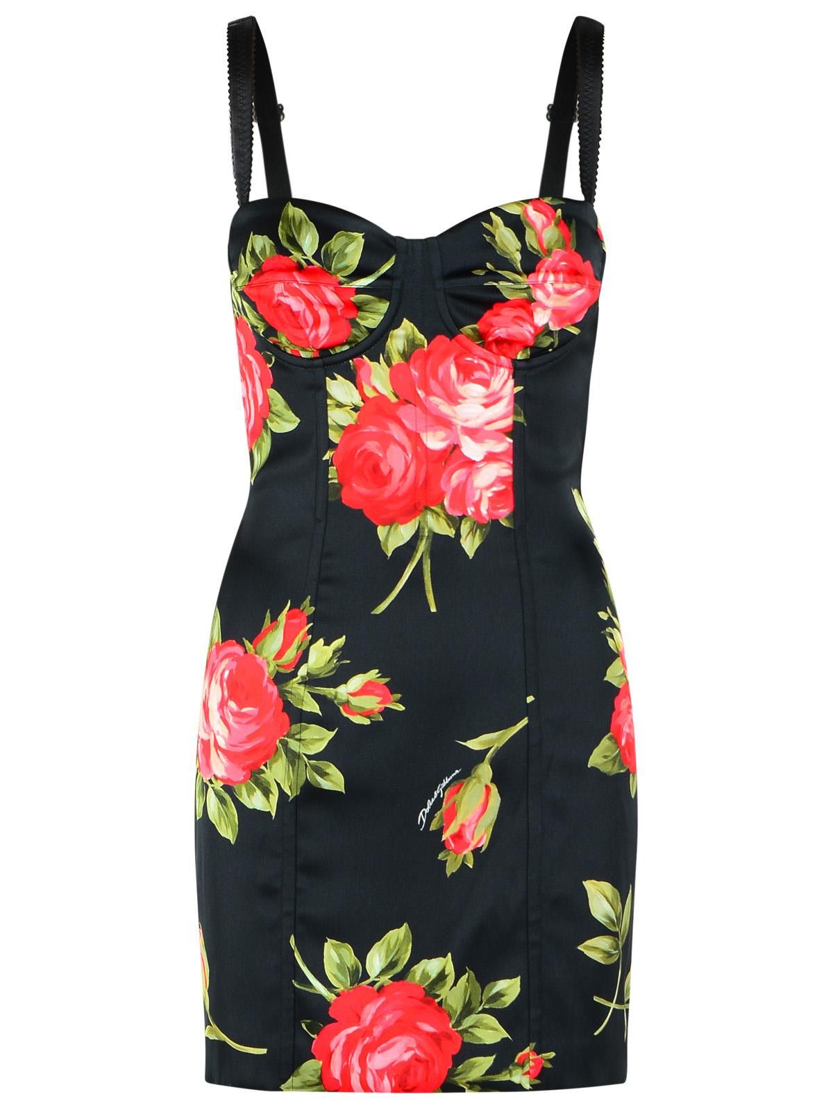 Dolce & Gabbana DOLCE & GABBANA 'Bouquet Rose' Dress In Black Viscose Blend Size M / US 6-8 / IT 42-44 - 1 Thumbnail