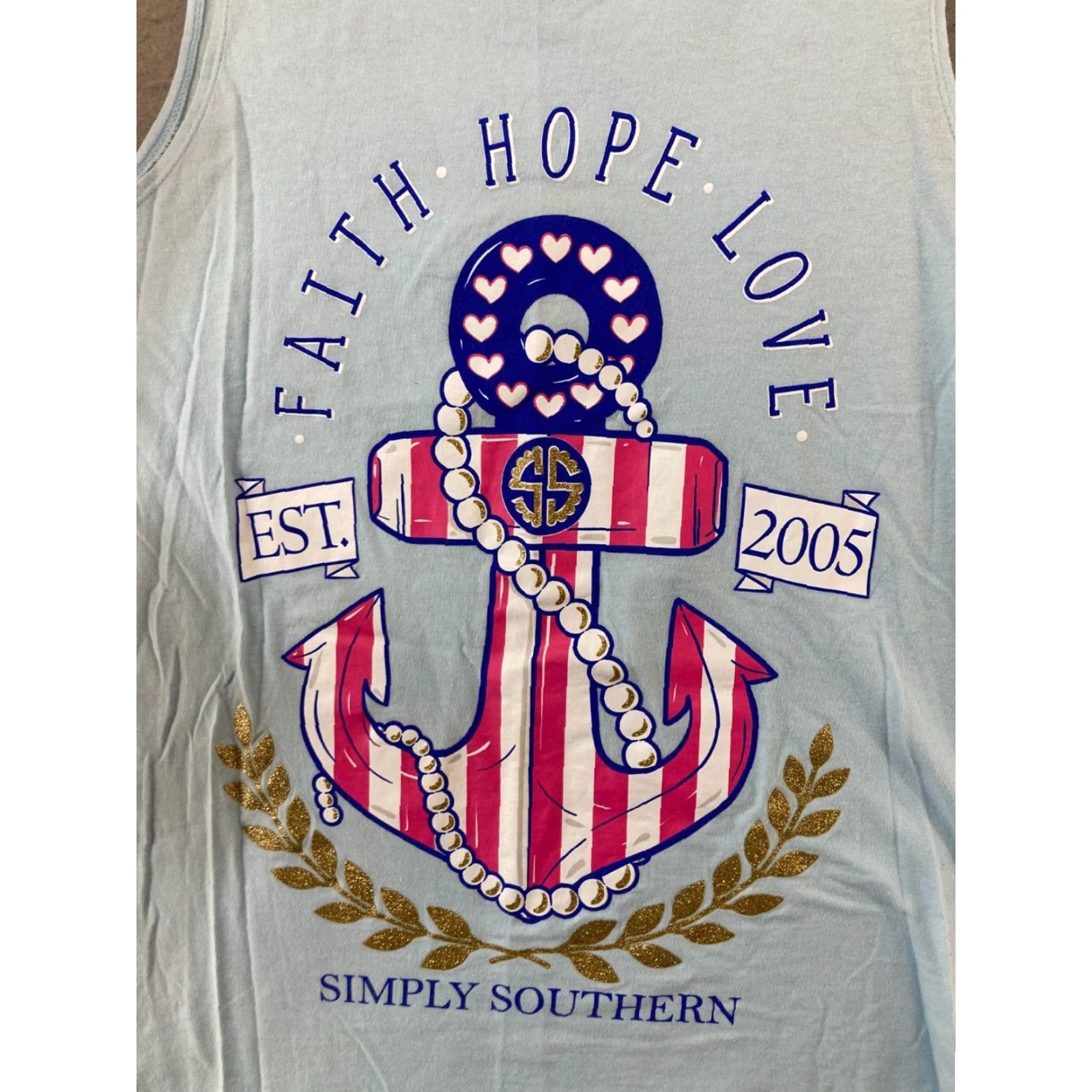 Vintage Simply Southern Womens Tank Large Blue Graphic Print Faith Hope Love Anchor Size L / US 10 / IT 46 - 4 Thumbnail