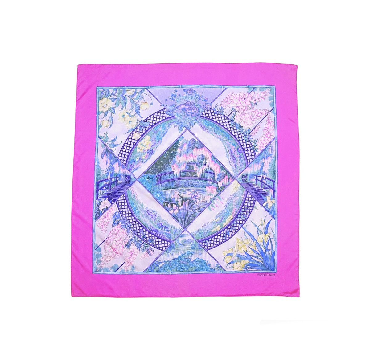 image of Hermes Carre 90 "giverny" Silk Scarf Shawl in Pink, Women's