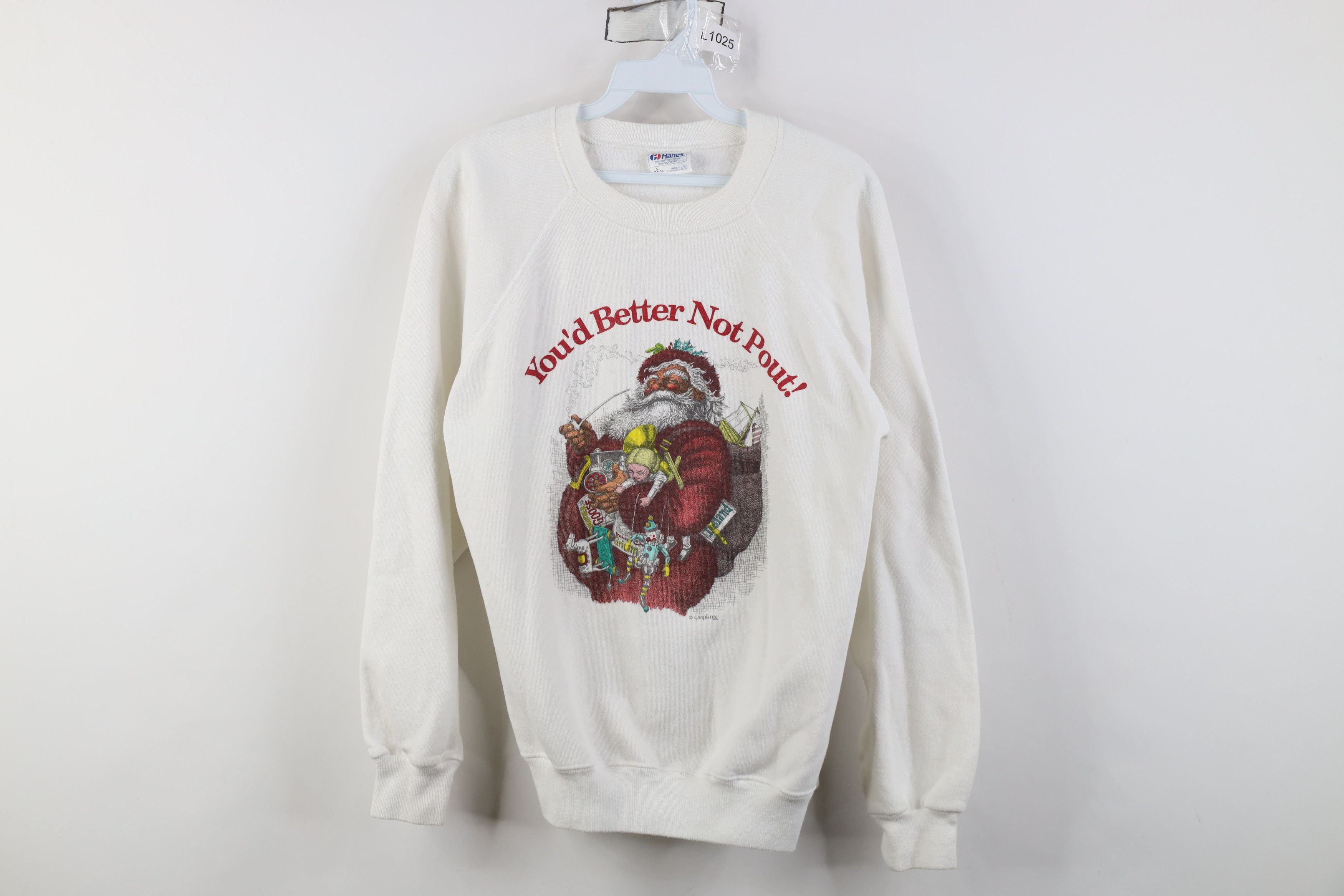 Vintage Vintage 80s Christmas You'd Better Santa Claus Sweatshirt Size L / US 10 / IT 46 - 1 Thumbnail
