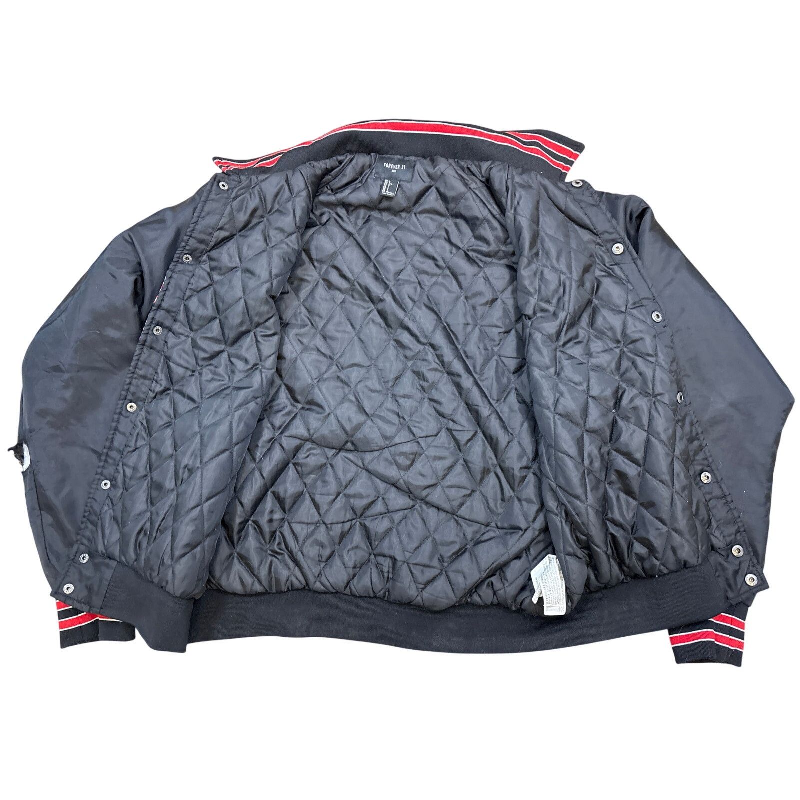 Forever 21 Men’s legend, black red satin thrashed, varsity jacket large Size US L / EU 52-54 / 3 - 3 Thumbnail