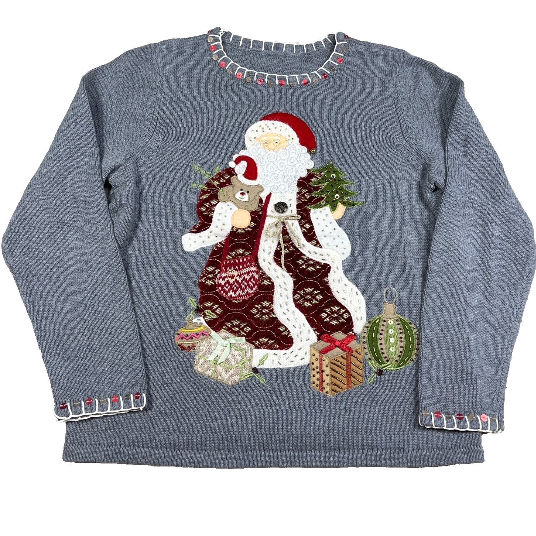 Vintage VINTAGE Christmas Sweater Women L Gray Knit Pullover Santa Claus Grandma Y2K Size L / US 10 / IT 46 - 2 Thumbnail