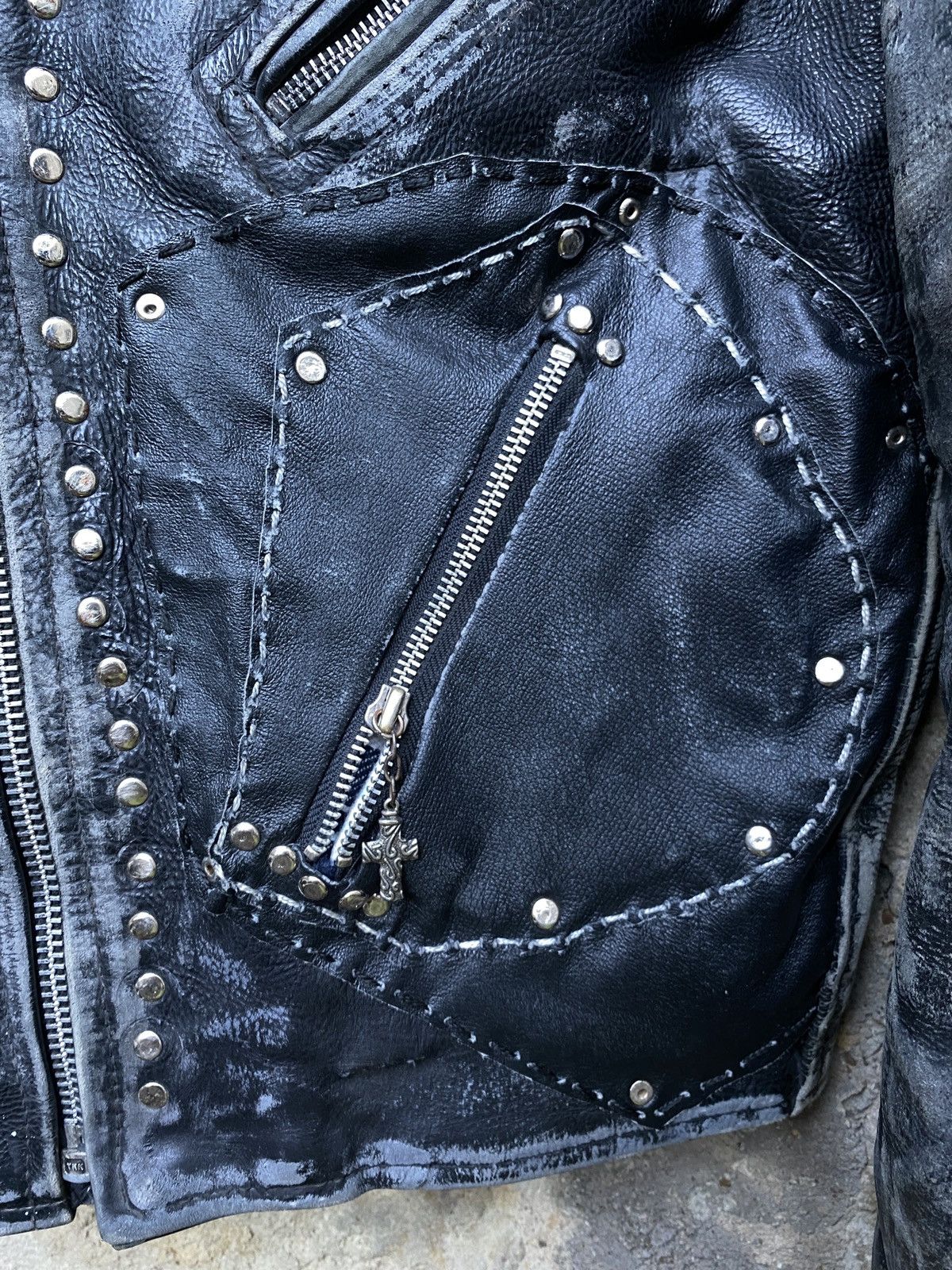 Vintage Unique 80s D Pocket Studded Custom Punk Leather Biker Jacket Size US M / EU 48-50 / 2 - 9 Thumbnail