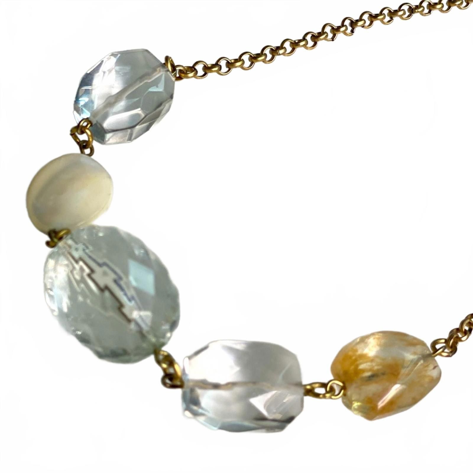 American Eagle Outfitters VTG Faceted Acrylic Lucite Gemstone & MOP Gold Tone Necklace Size ONE SIZE - 5 Thumbnail