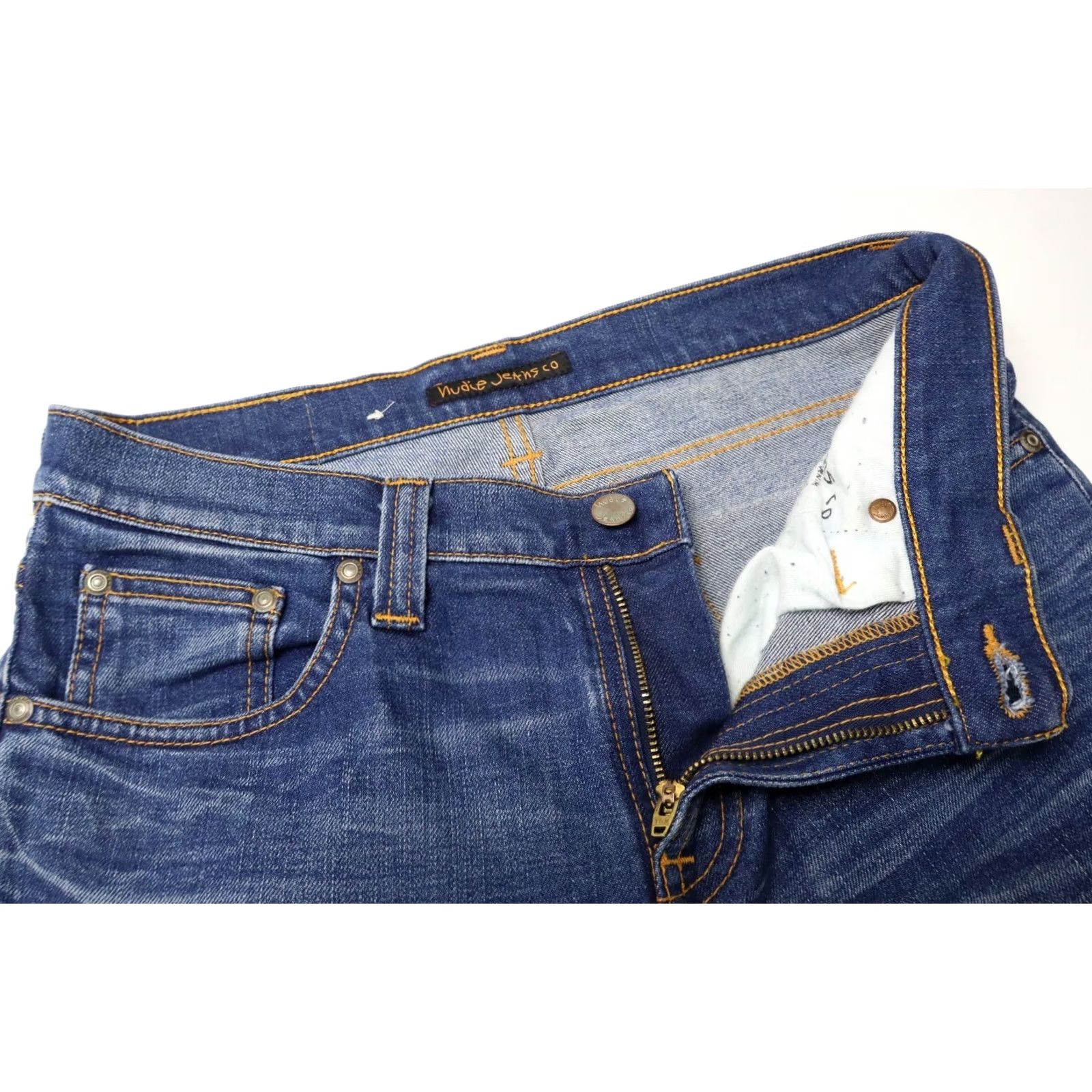 Vintage NUDIE Tube Kelly Dark Used Denim Jeans Men's W28/L34 Blue Whiskered Zip Fly Slim Jeans Mens Size US 28 / EU 44 - 4 Thumbnail