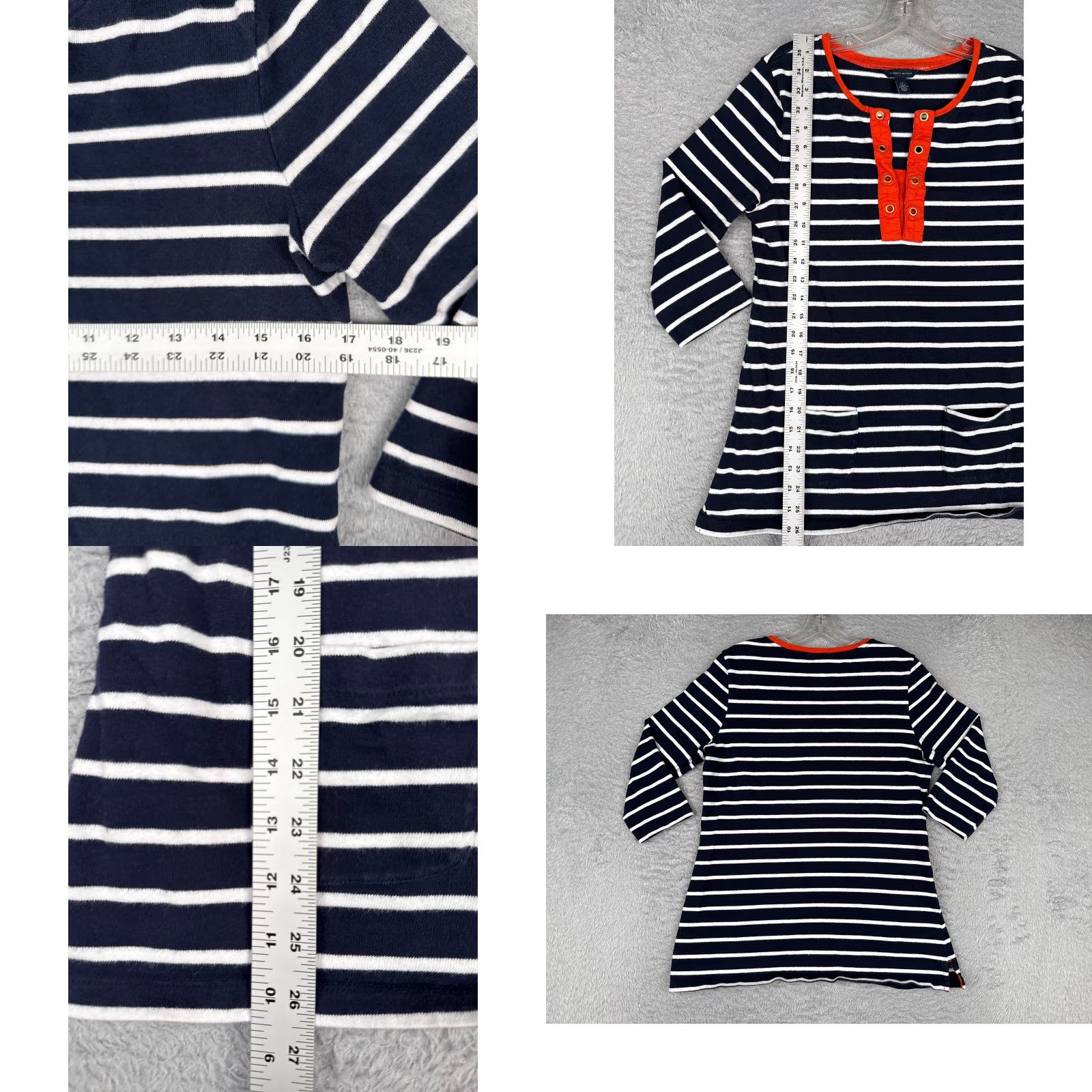 Tommy Hilfiger Tommy Hilfiger Polo Shirt Women M Blue Stripe 3/4 Sleeve Cotton Pocket Read Size M / US 6-8 / IT 42-44 - 8 Thumbnail