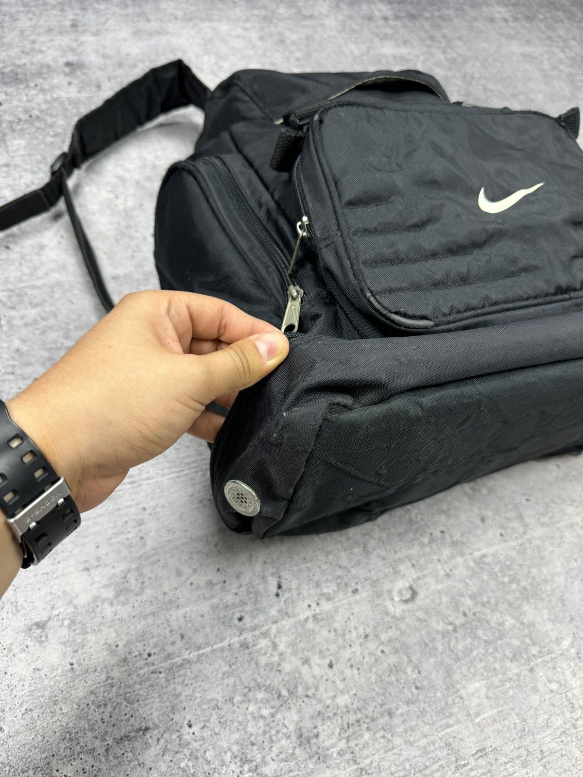 Vintage Nike 90's Y2K Swoosh Logo Drill Archive Backpack Bag