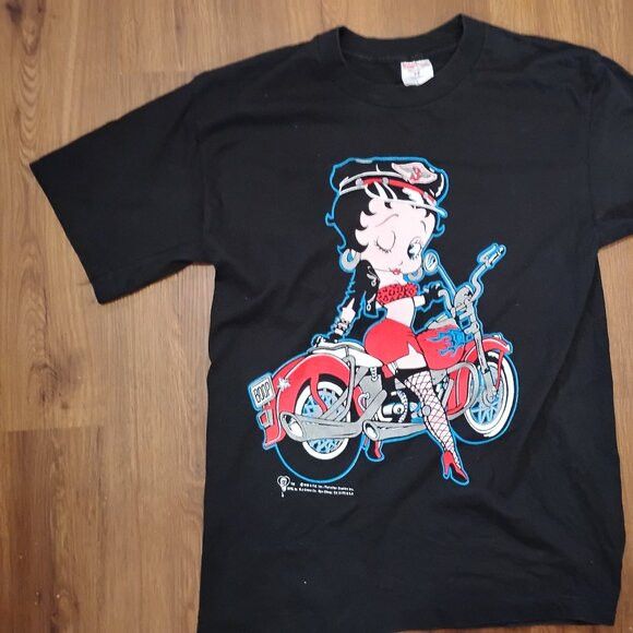 TEE JAYS Vintage 90s Betty Boop Biker Harley T-Shirt Size US L / EU 52-54 / 3 - 2 Thumbnail