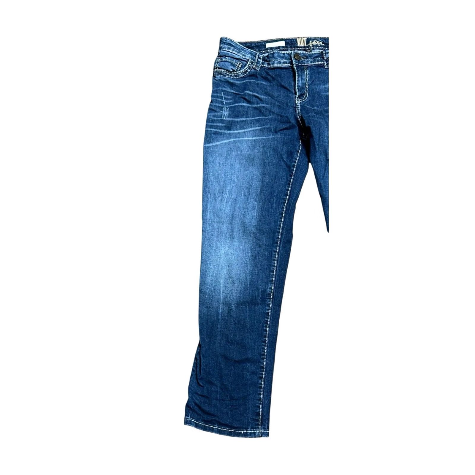 Vintage KUT from the Kloth Women Jeans 10 Catherine Boyfriend Straight Blue Distressed Denim Size 32" / US 10 / IT 46 - 3 Thumbnail