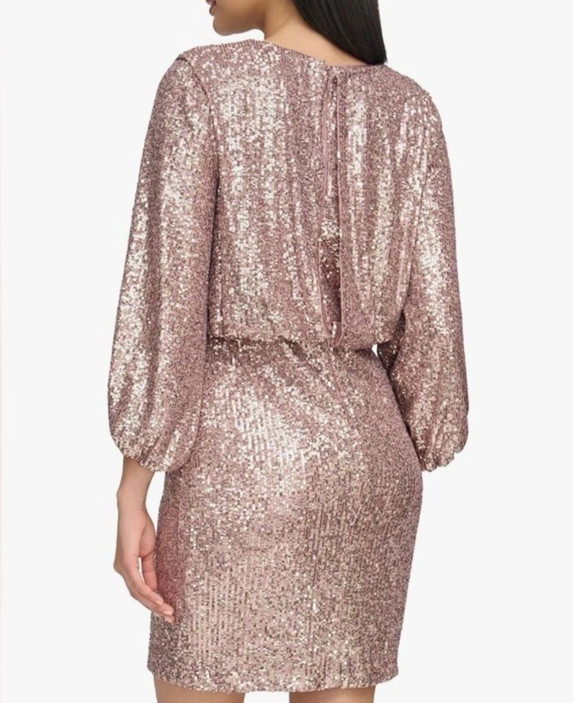 Other Eliza J Cocktail Sequin Mini Dress~ Rose Gold Balloon Sleeve Size M / US 6-8 / IT 42-44 - 3 Thumbnail
