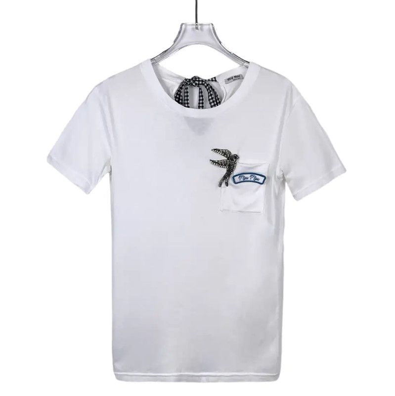 Miu Miu Miu Miu White Cotton Short Sleeve T-Shirt 0089 Size S / US 4 / IT 40 - 1 Thumbnail