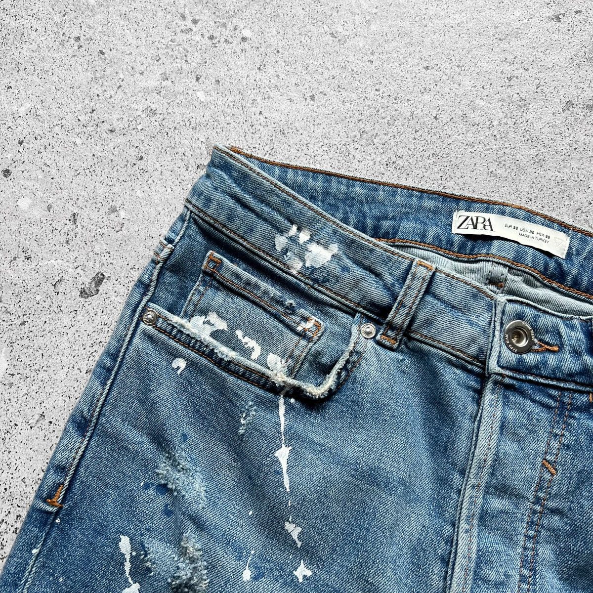 Zara Zara Man Distressed Blue Denim Slim Stretch Jeans Button Size US 30 / EU 46 - 5 Thumbnail