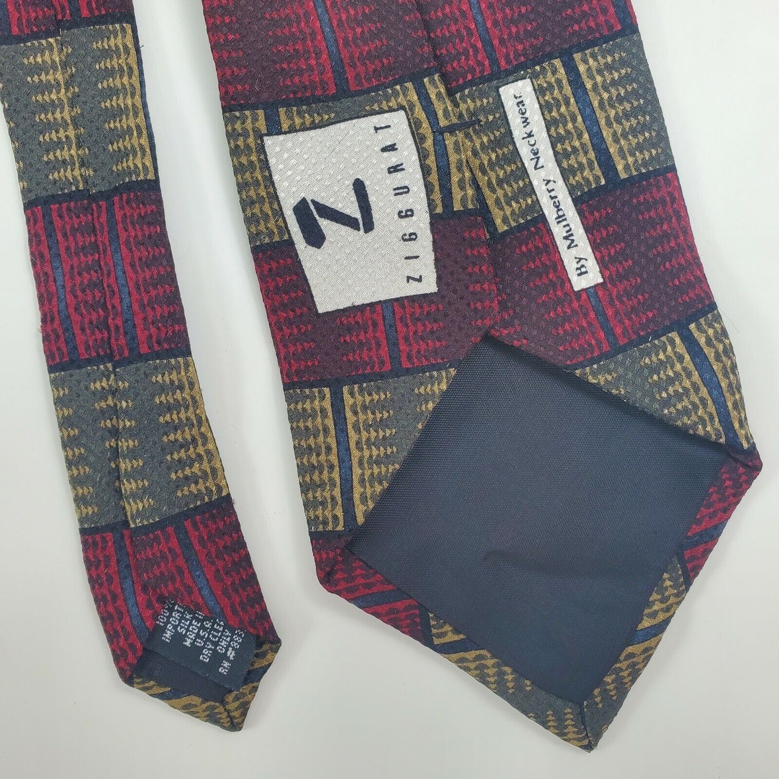Vintage Ziggurat by Mulberry Neckwear Silk Red Tie Classic Size ONE SIZE - 6 Thumbnail