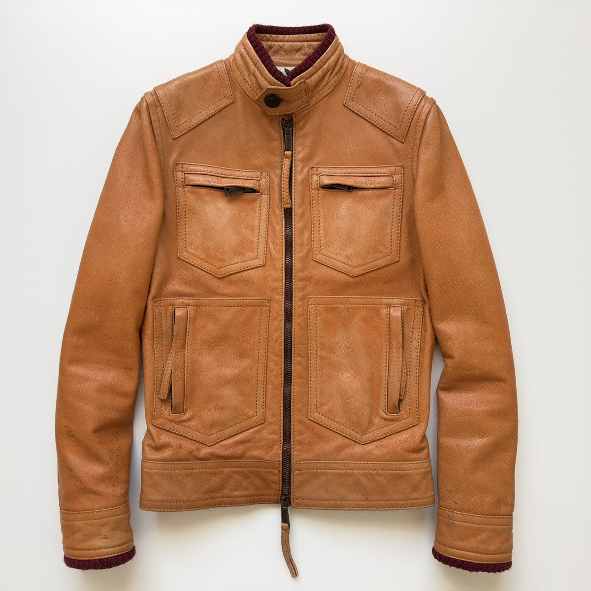 image of Dsquared2 2005 Dsquared² Wool Trim Cafe Racer Orange Leather Jacket, Men's (Size Medium)