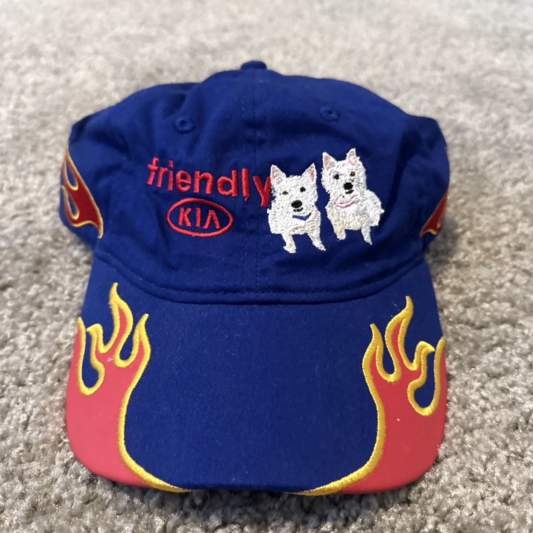 Vintage Kia Hat Cap Embroidered Flames Dogs Blue Red Baseball Cap Men One Size Cars Size ONE SIZE - 2 Thumbnail