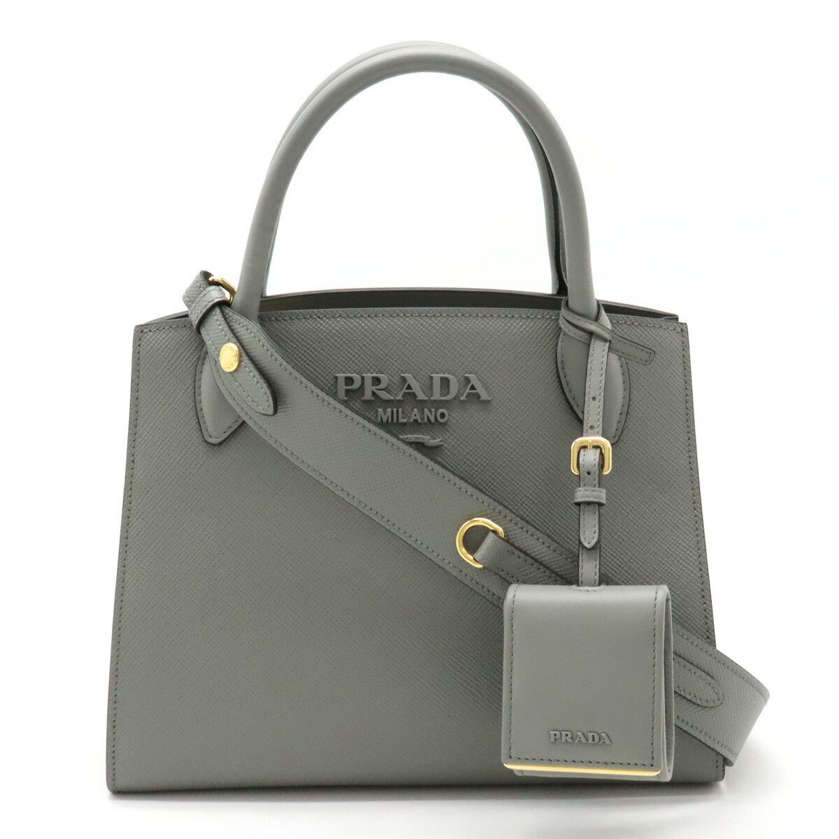Prada Prada Saffiano Monochrome 2Way Bag 1Ba156 Leather Shoulder Bag 1Ba156 in Grey, Women's