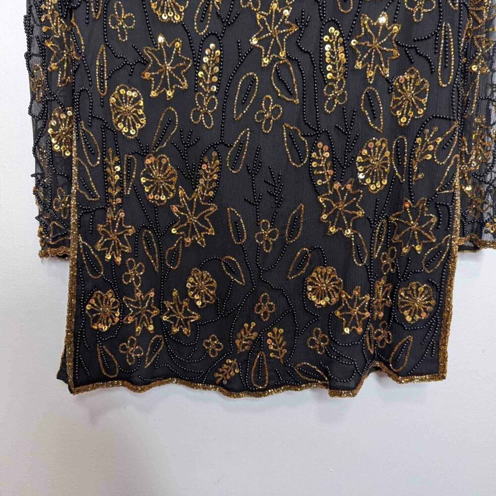 Vintage Papell Boutique Black Beaded Sequin Side Slit Evening Top Size M / US 6-8 / IT 42-44 - 10 Thumbnail