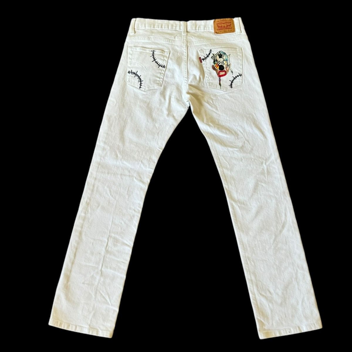 Levi's Unisex Up-cycled reworked one of a kind Levi’s white jeans. Size US 30 / EU 46 - 12 Thumbnail