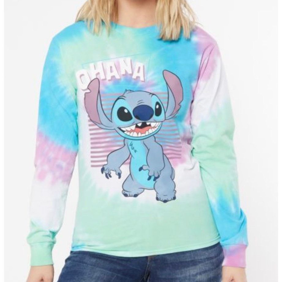 Disney DISNEY Stich Ohana Womens Cotton Tie Dyed Long Sleeve Shirt Size XL / US 12-14 / IT 48-50 - 1 Thumbnail