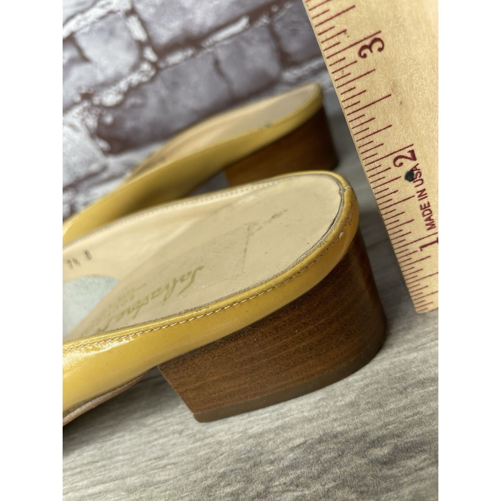 Salvatore Ferragamo Salvatore Ferragamo Yellow Patent Leather Slip On Heel Shoes Size US 7.5 / IT 37.5 - 12 Thumbnail